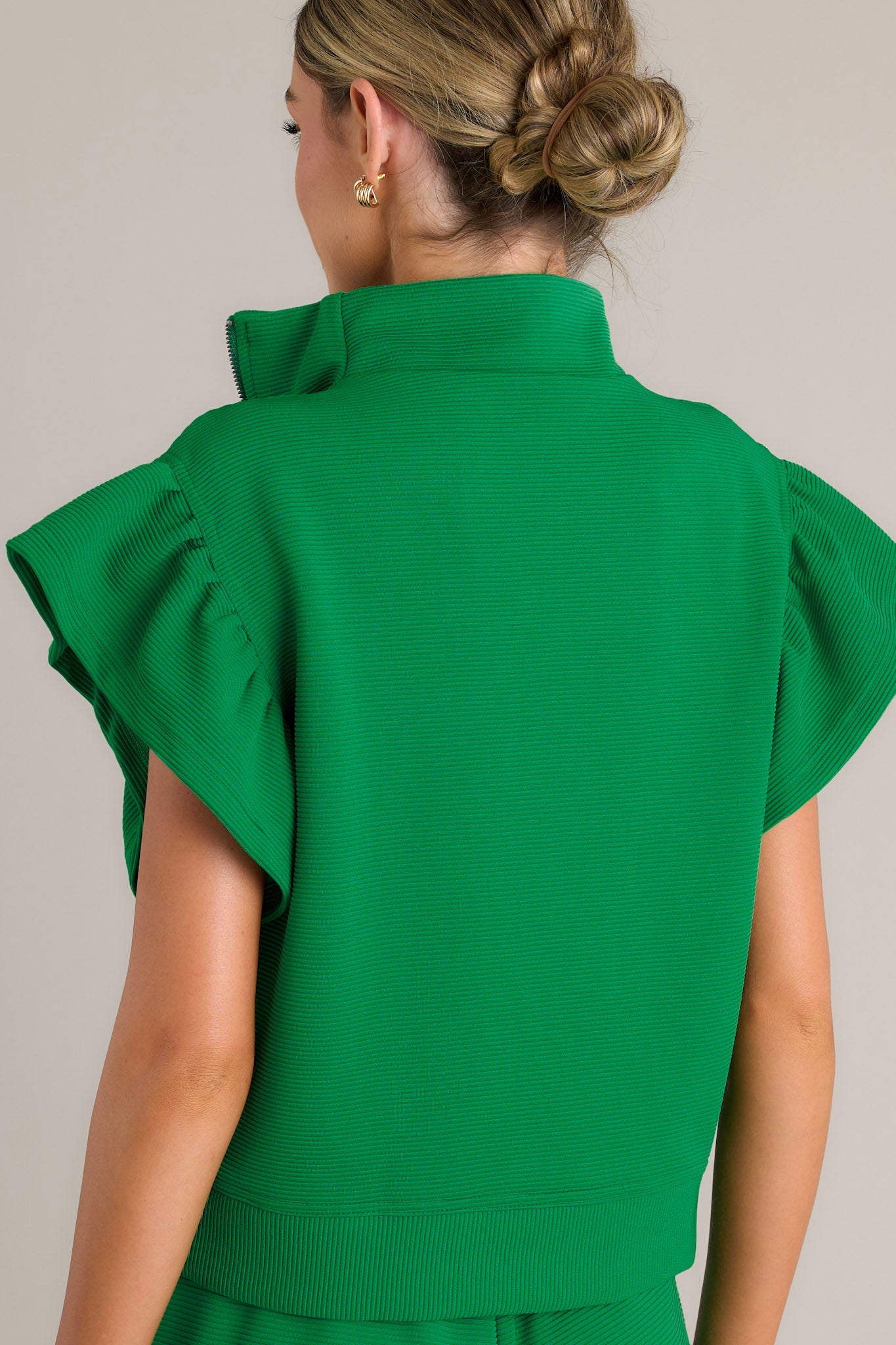 Honey Hug Green Ribbed Quarter Zip Top