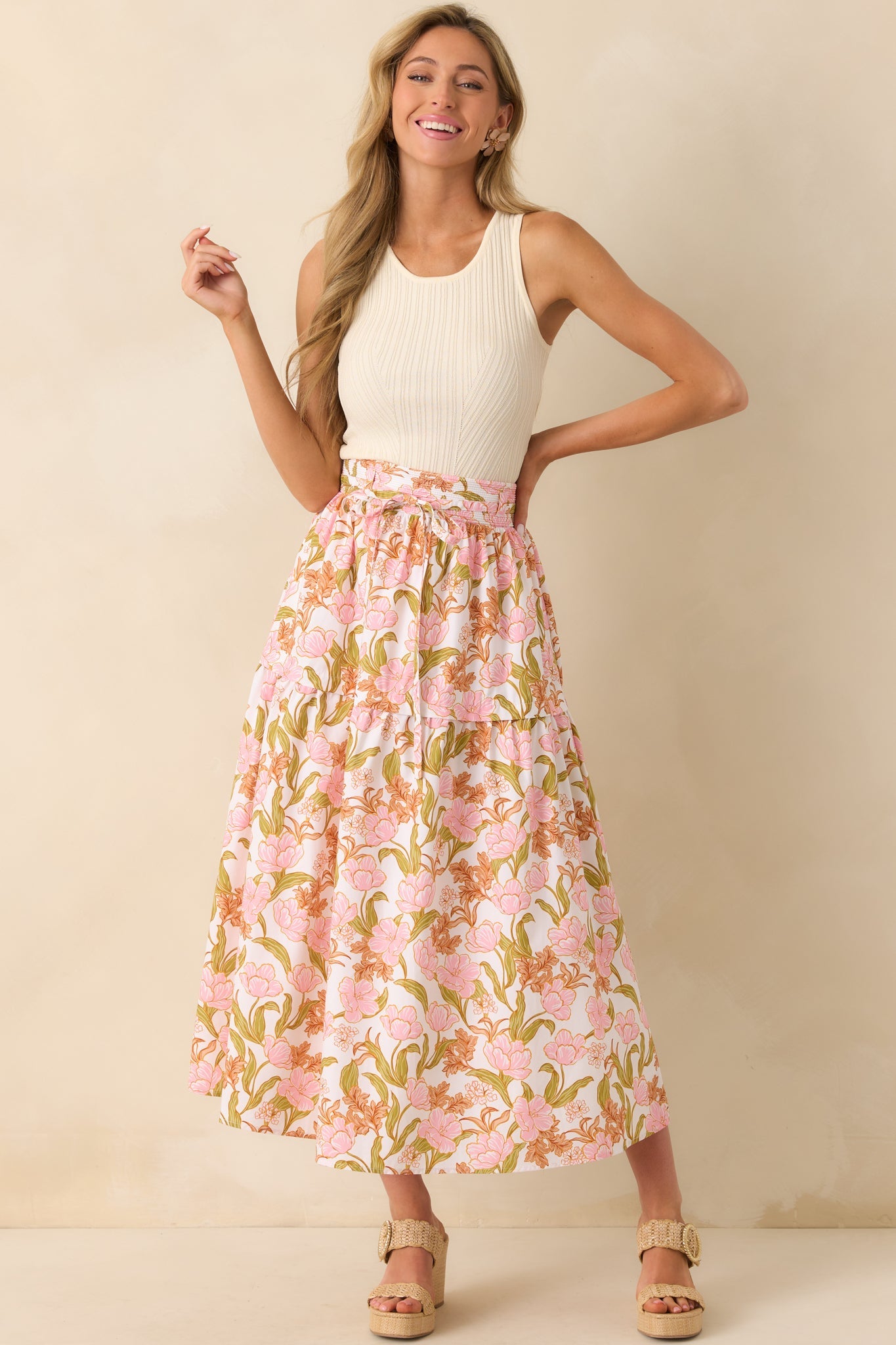 Everything I Ever Wanted Pink Floral Print Cotton Maxi Skirt