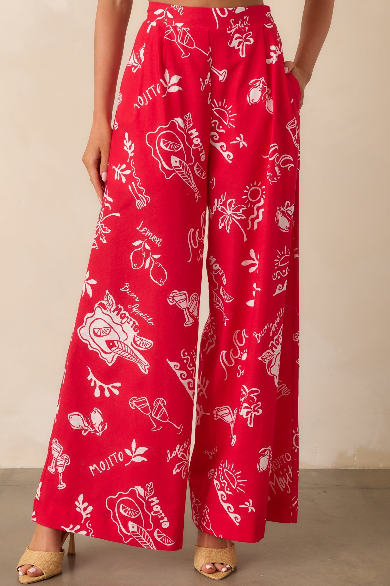 Prosperina Nina Red Mojito Print Wide Leg Pants