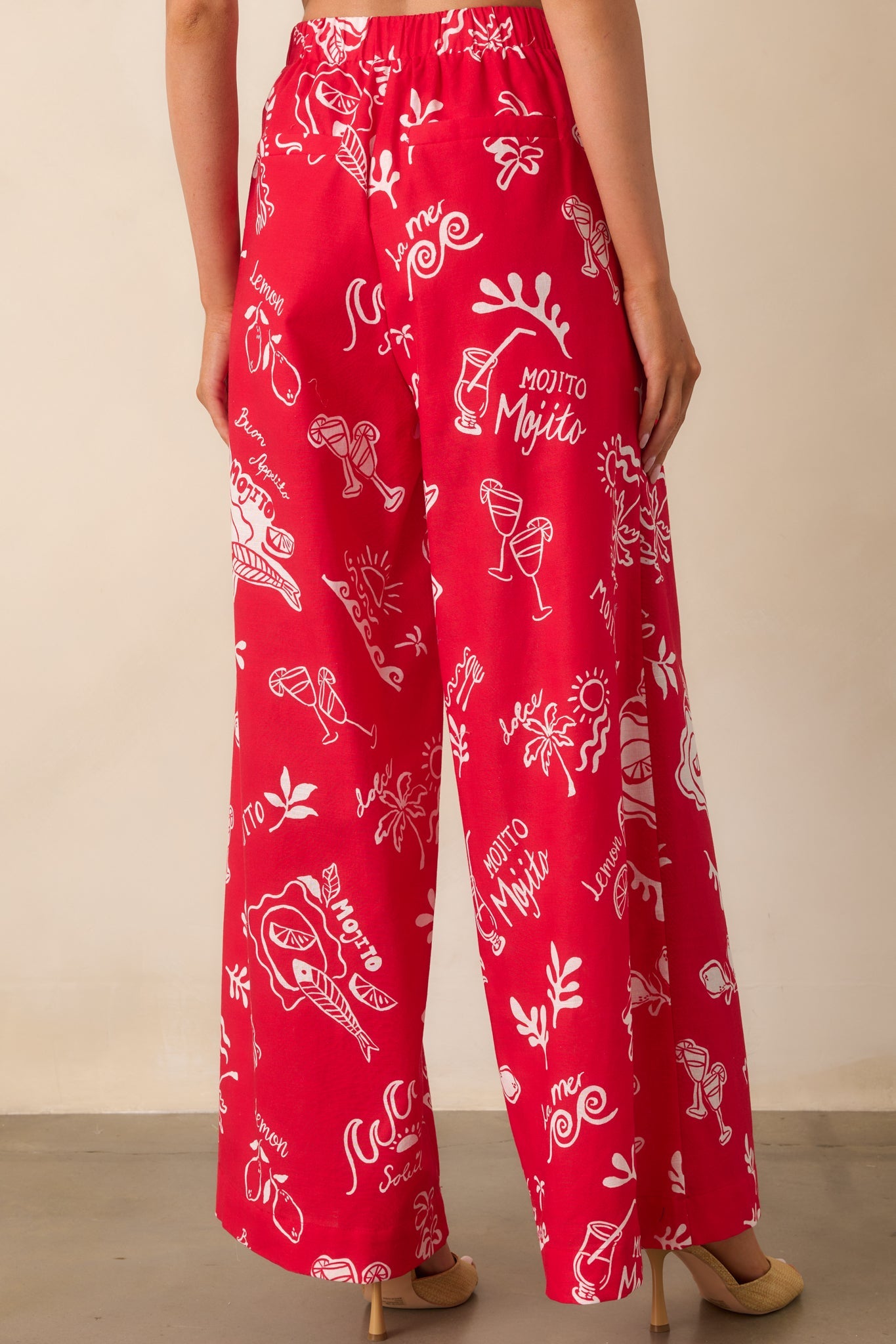 Prosperina Nina Red Mojito Print Wide Leg Pants