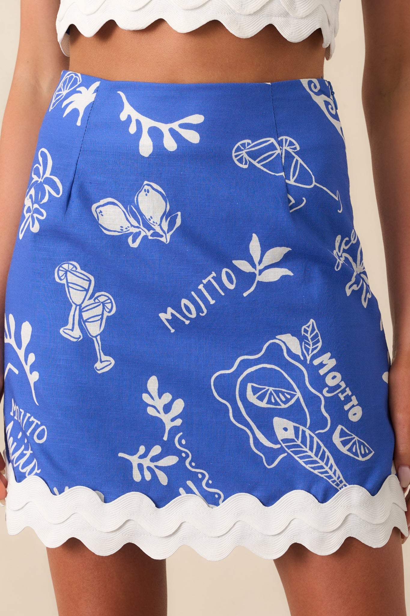 Prosperina Salome Royal Blue Mojito Print Scallop Mini Skirt