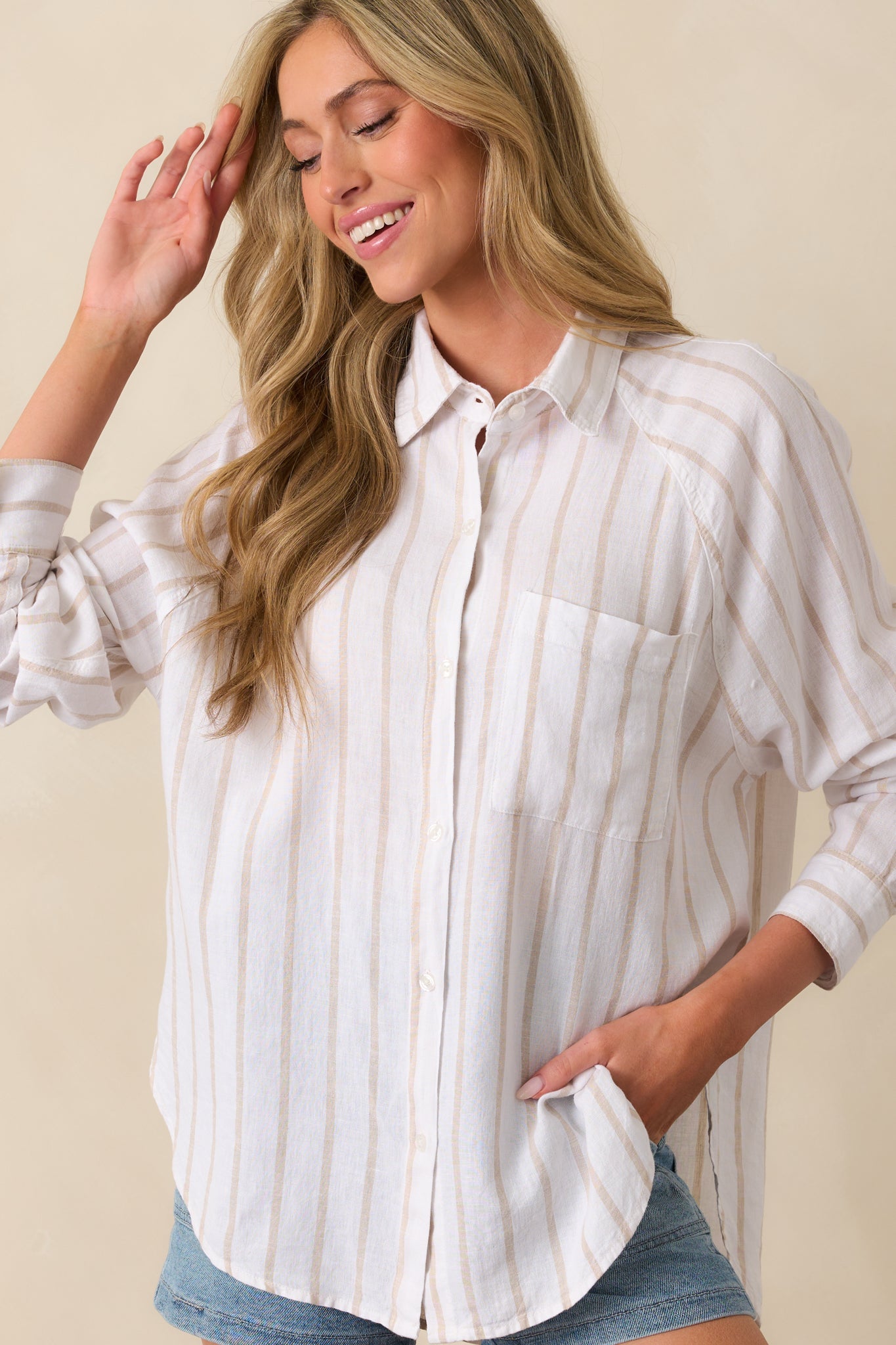 Z Supply Beige Perfect Linen Stripe Top