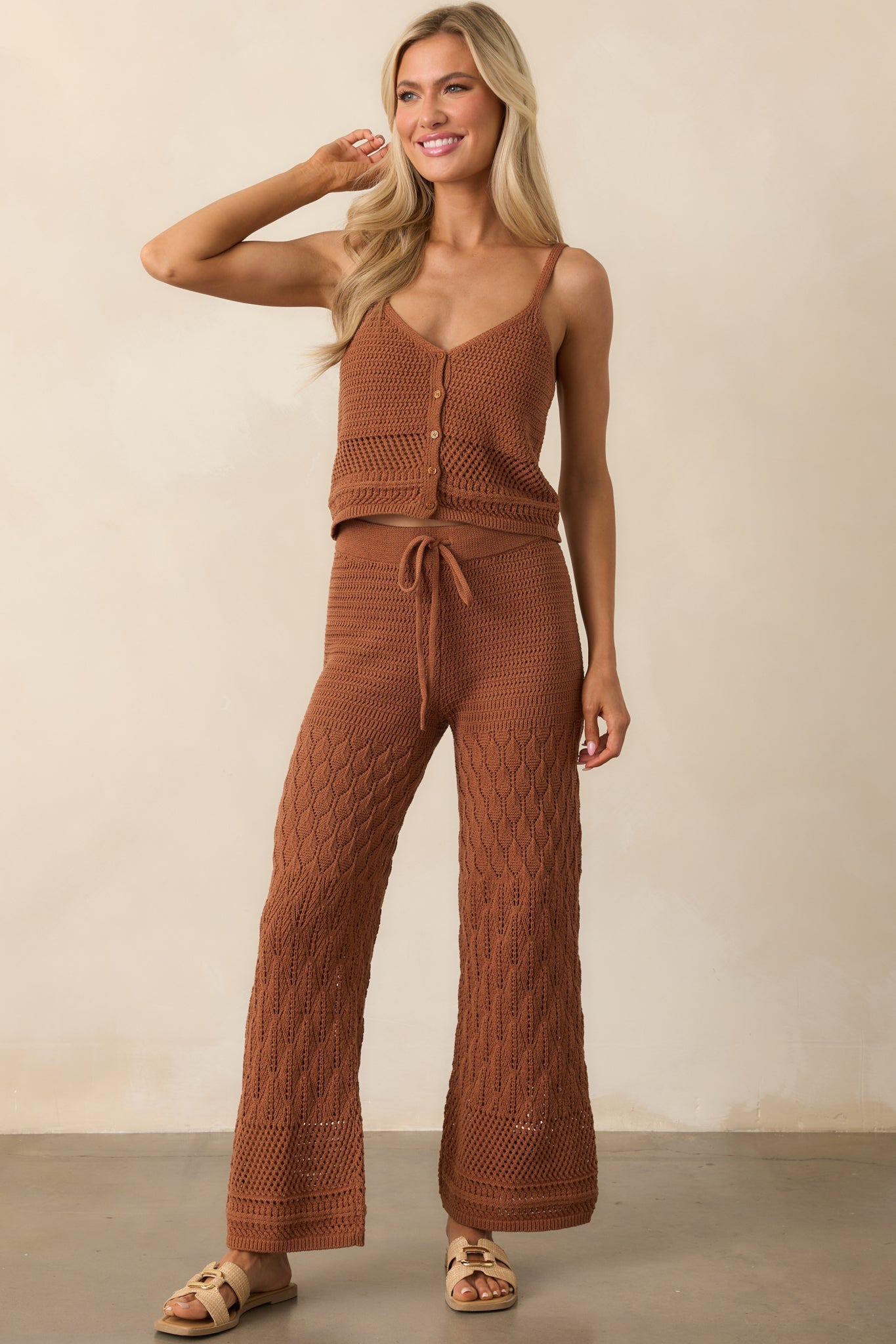 Z Supply Brown Tay Crochet Cropped Tank