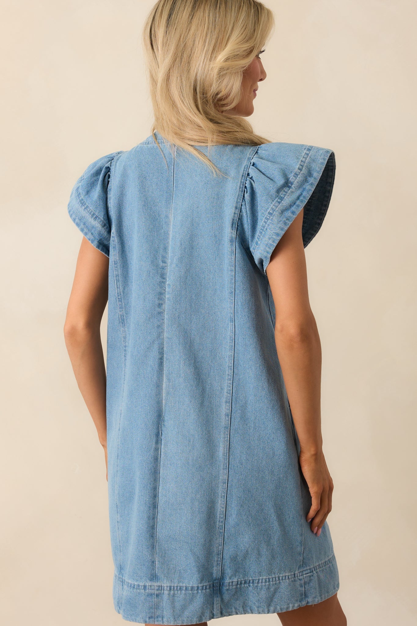 Don't Think Twice Light Wash Cotton Denim Mini Dress