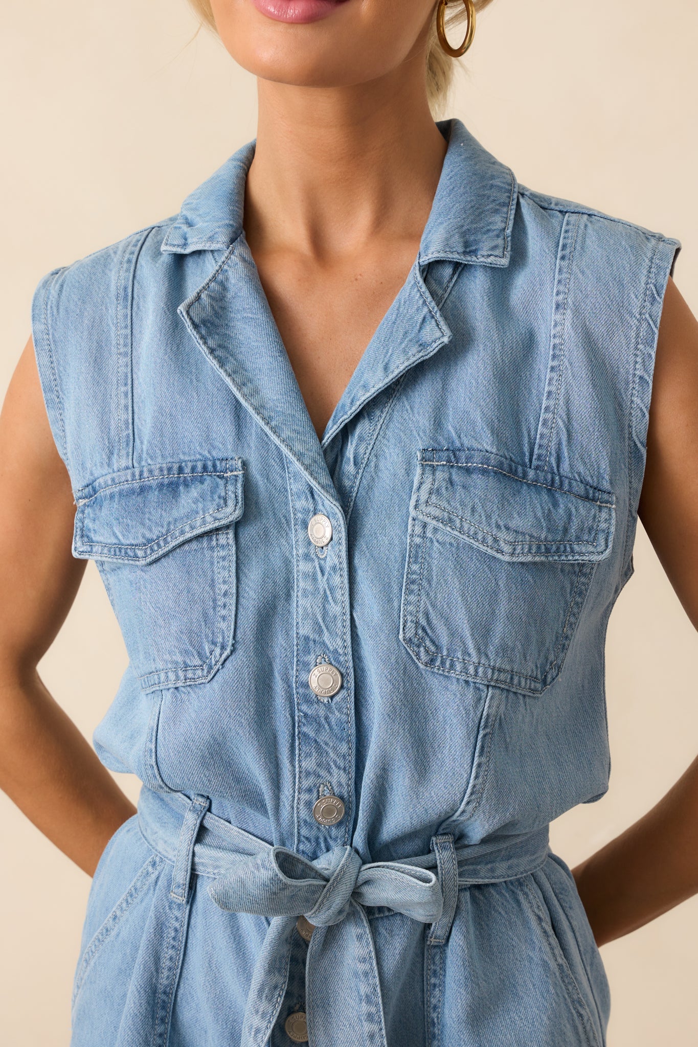 Z Supply Light Wash Cotton Dash Luxe Soft Denim Romper