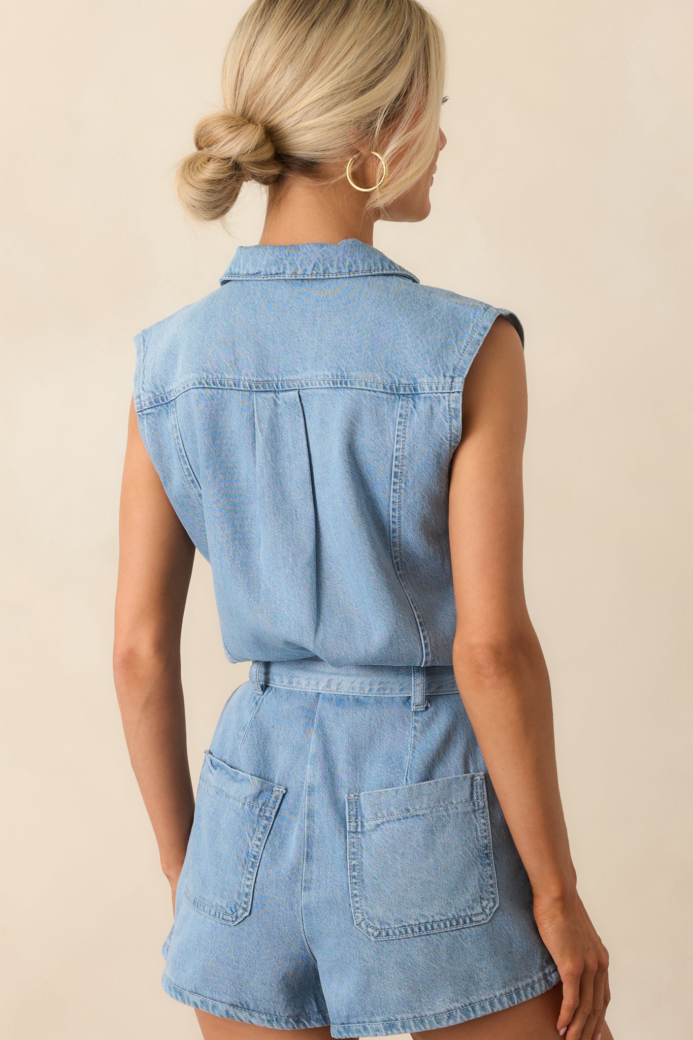 Z Supply Light Wash Cotton Dash Luxe Soft Denim Romper