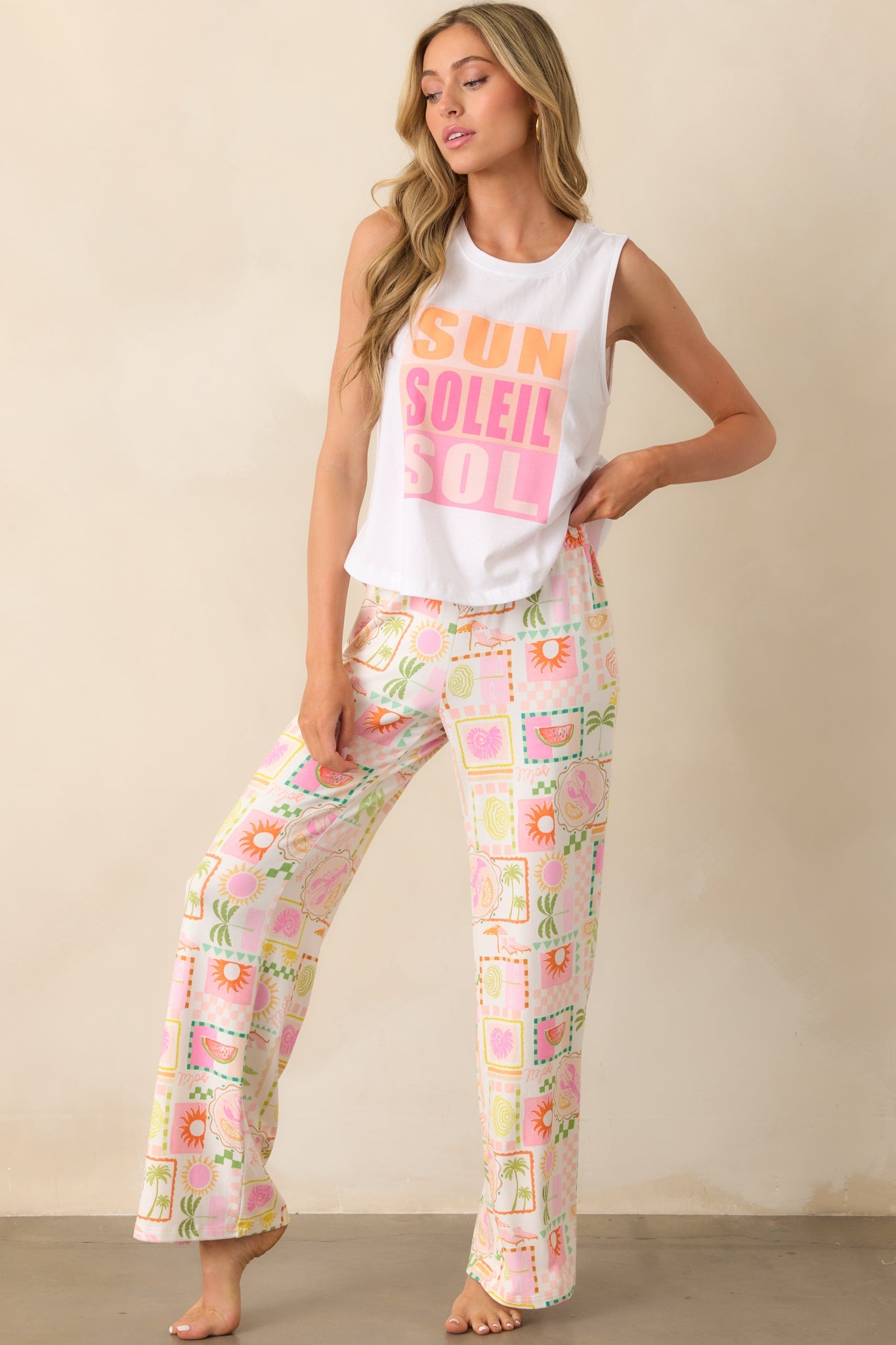 Z Supply White Tropical Print Dawn Smocked Soleil Pants