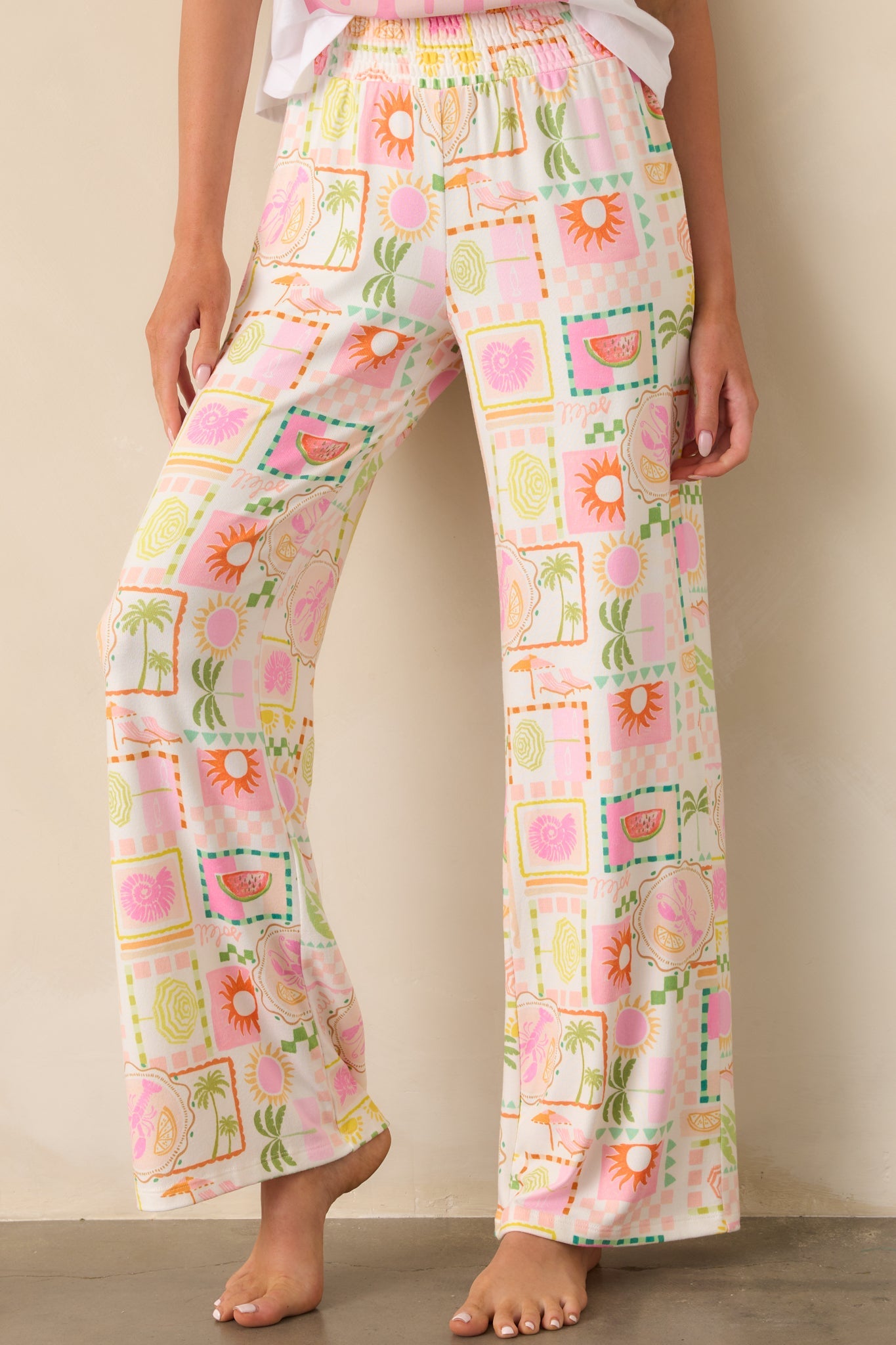Z Supply White Tropical Print Dawn Smocked Soleil Pants