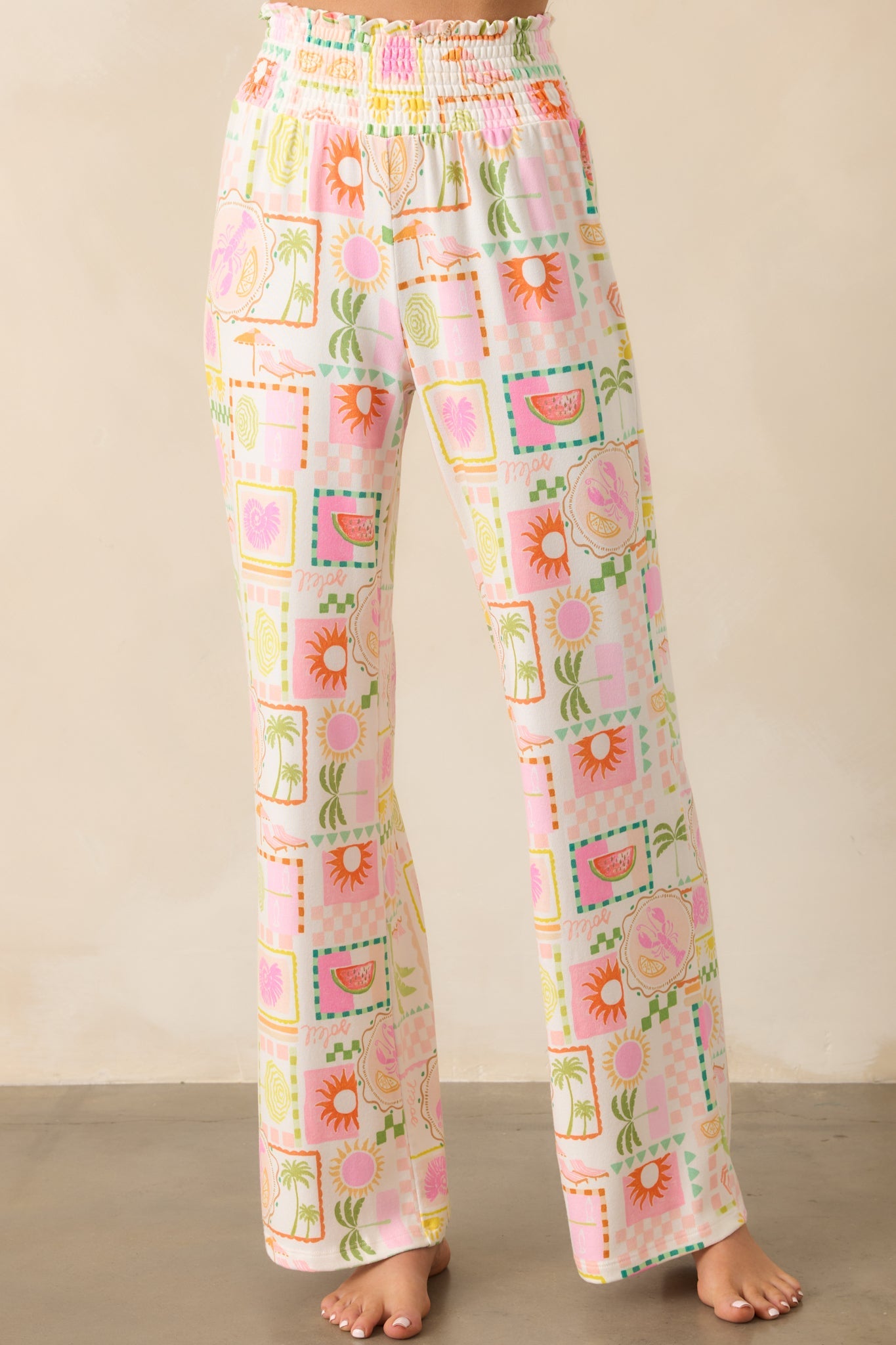 Z Supply White Tropical Print Dawn Smocked Soleil Pants