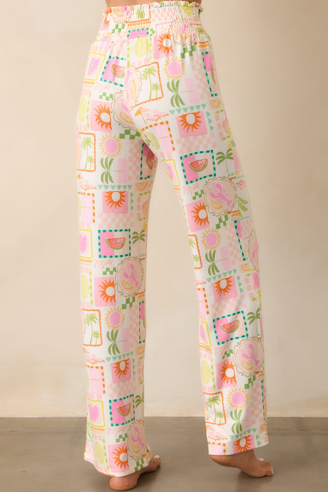 Z Supply White Tropical Print Dawn Smocked Soleil Pants