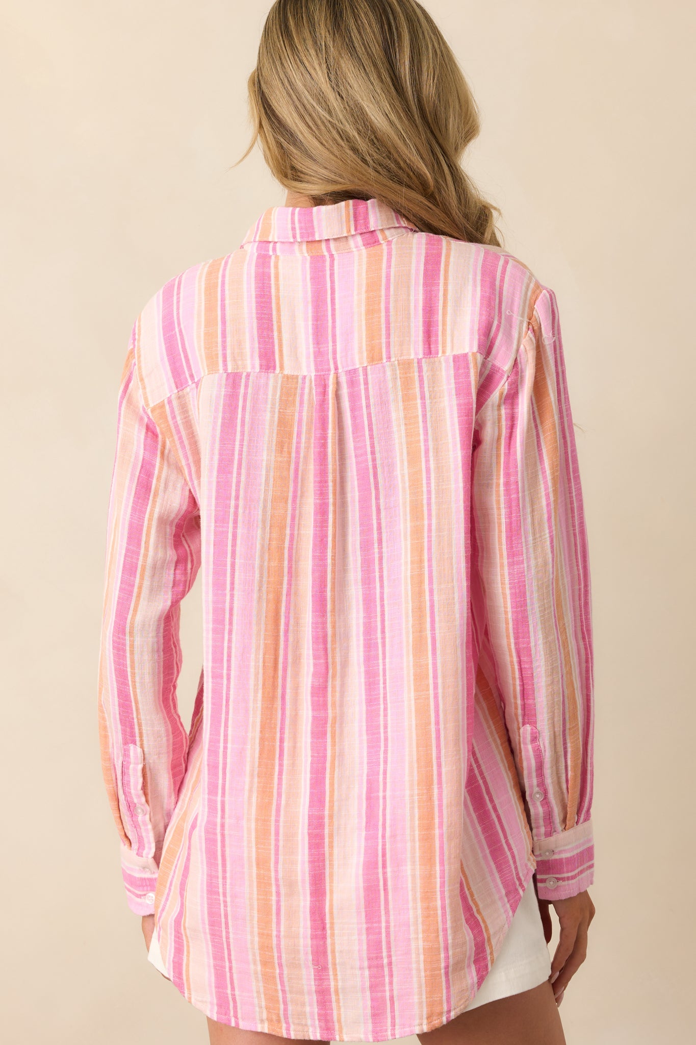 Z Supply Pink Cotton Saturdays Stripe Gauze Shirt