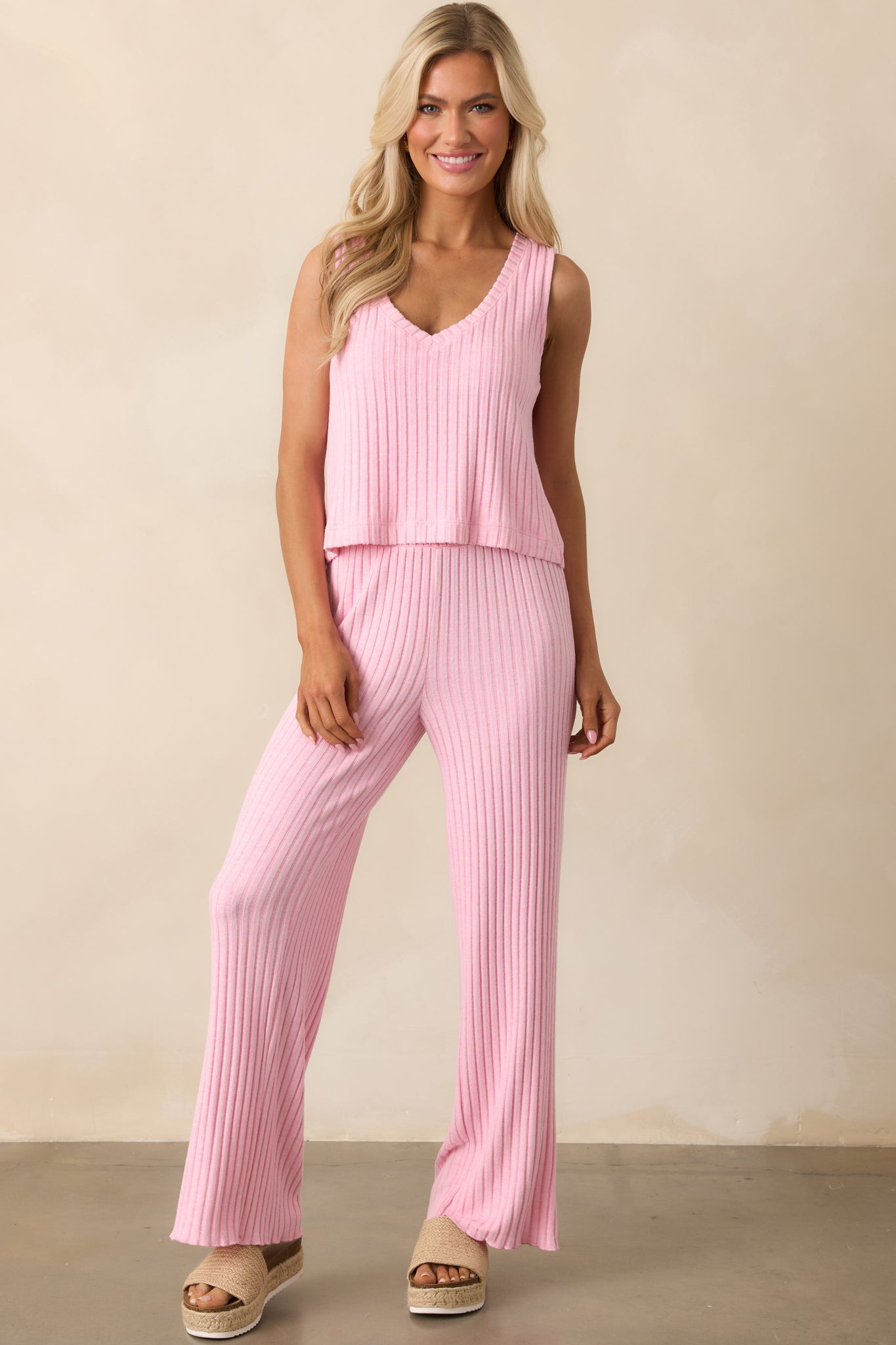 Z Supply Pink Sloane V-Neck Silky Rib Tank