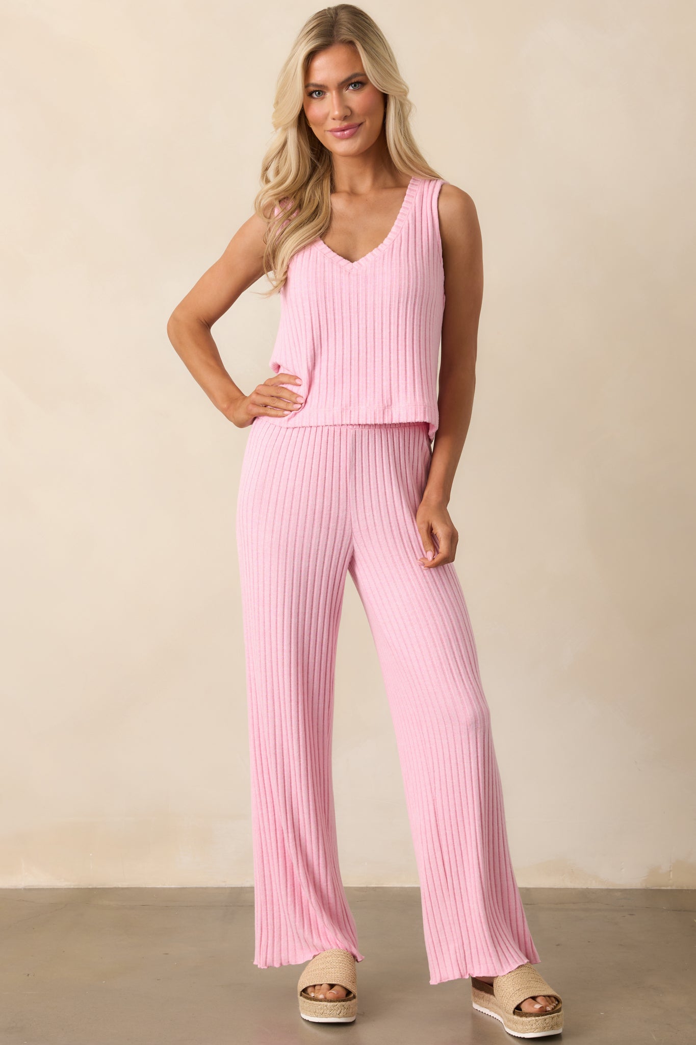 Z Supply Pink Dawn Smocked Rib Pant