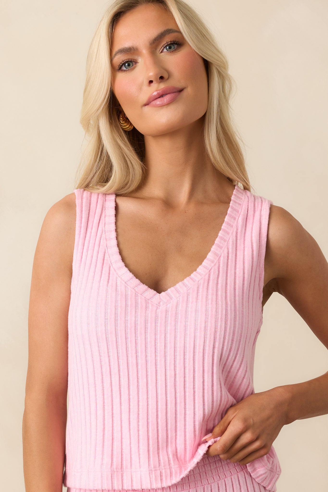 Z Supply Pink Sloane V-Neck Silky Rib Tank