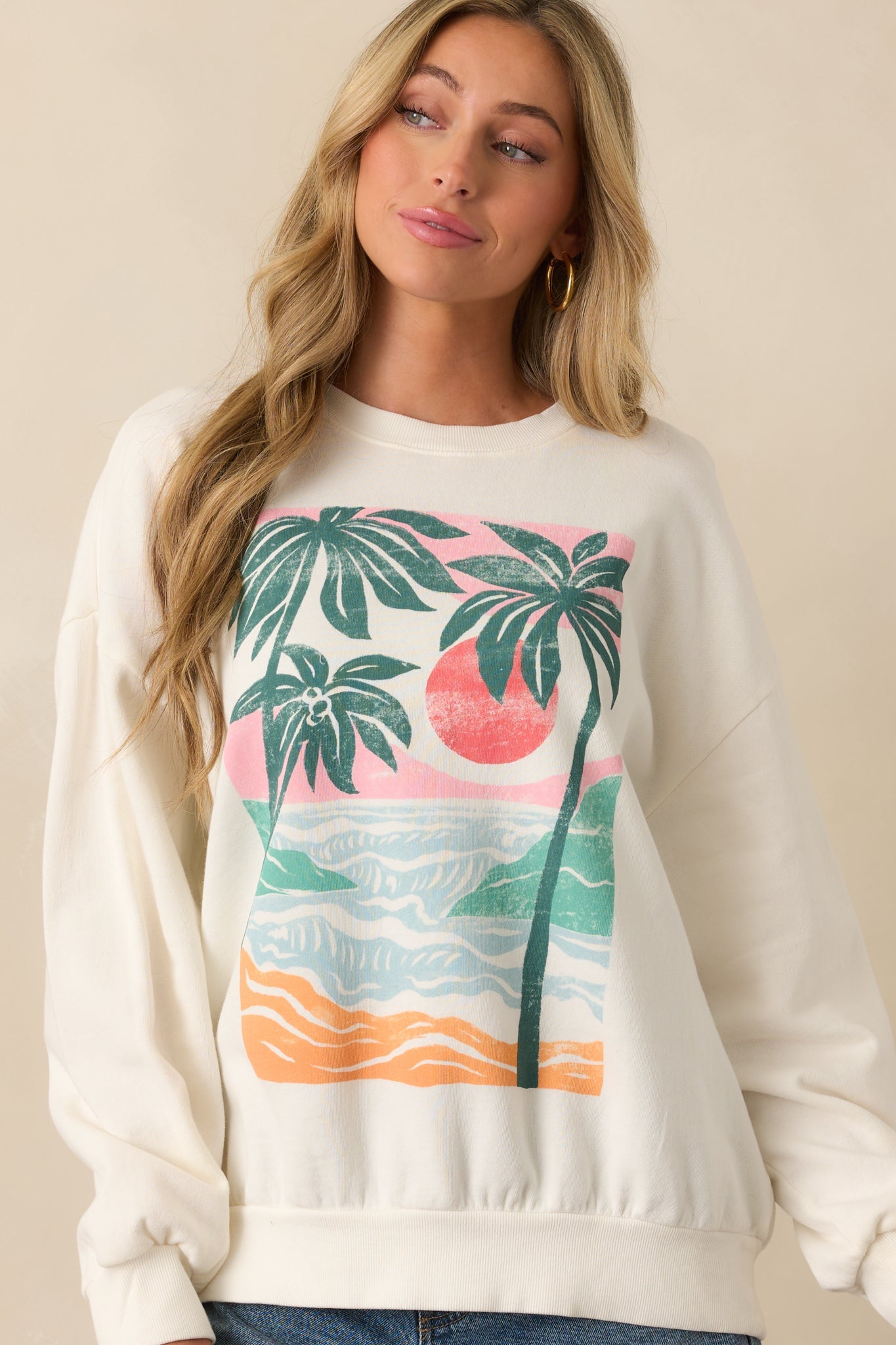 Z Supply Ivory High Tide Sunday Oversized Cotton Sweatshirt