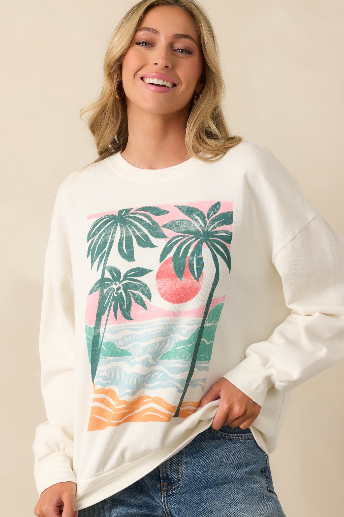 Z Supply Ivory High Tide Sunday Oversized Cotton Sweatshirt
