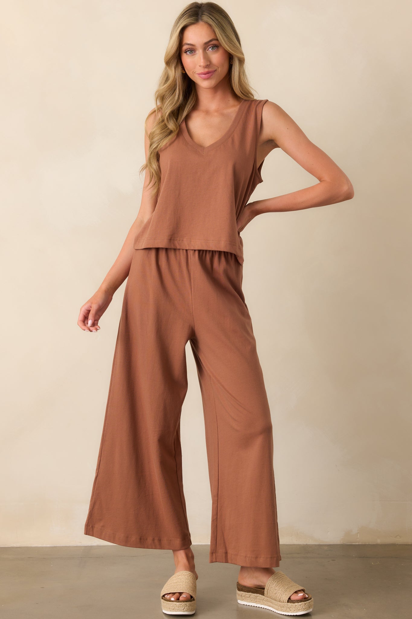 Z Supply Brown Cotton Sloane V-Neck Tank