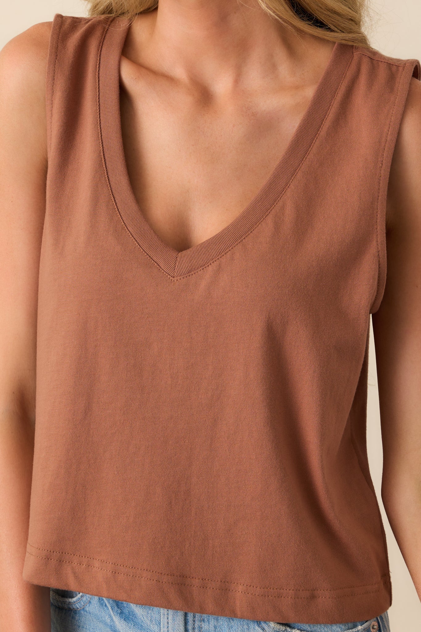 Z Supply Brown Cotton Sloane V-Neck Tank
