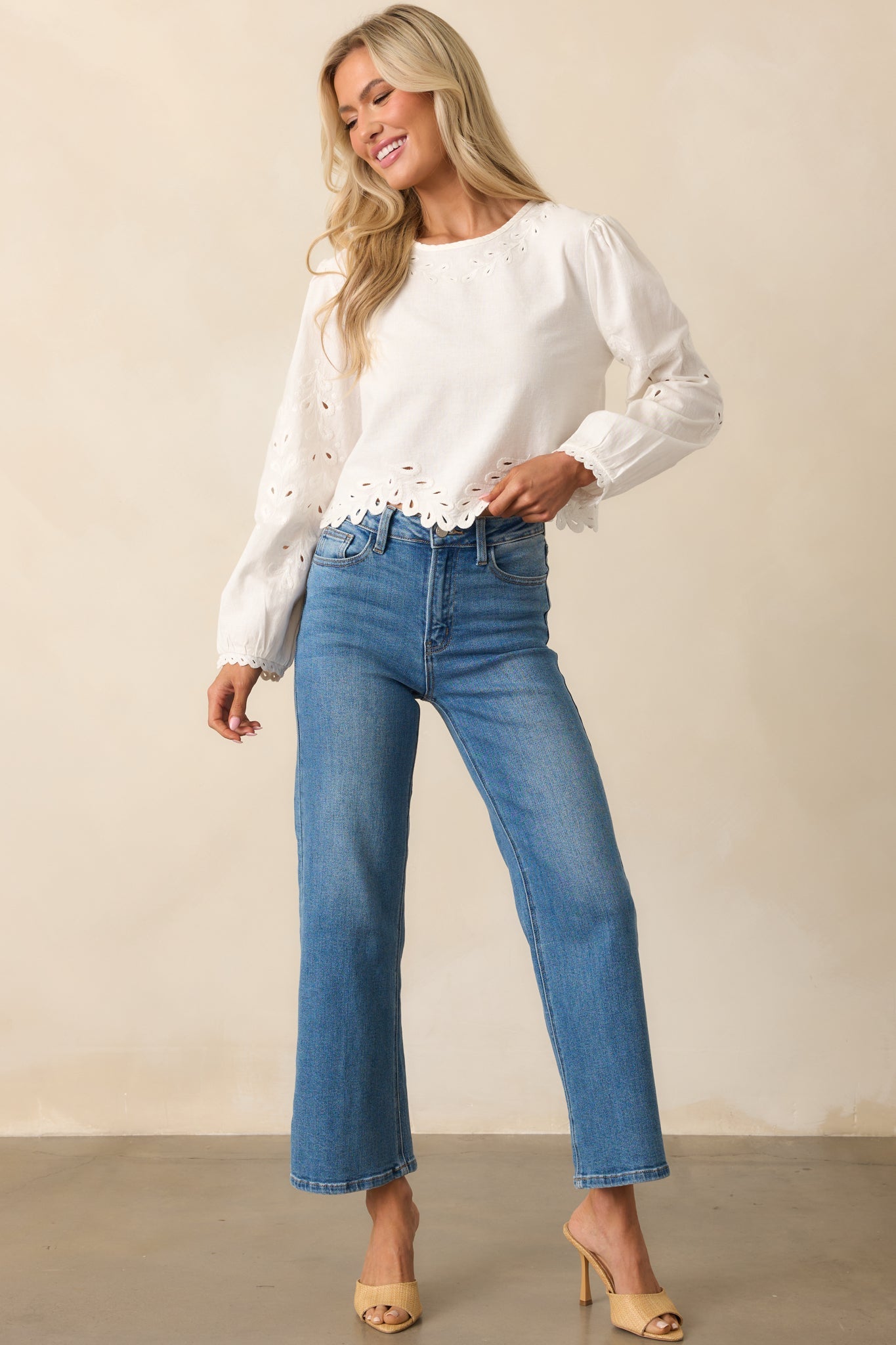 Z Supply White Ambroise Embroidered Linen Top