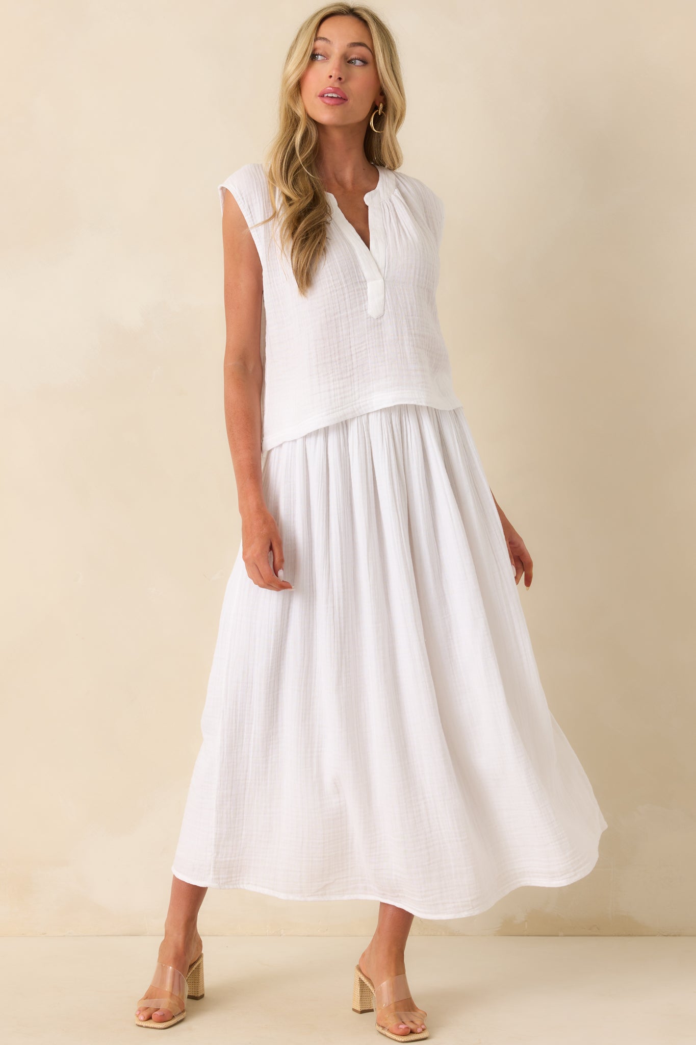 Z Supply White Cotton Reina Airy Gauze Midi Skirt