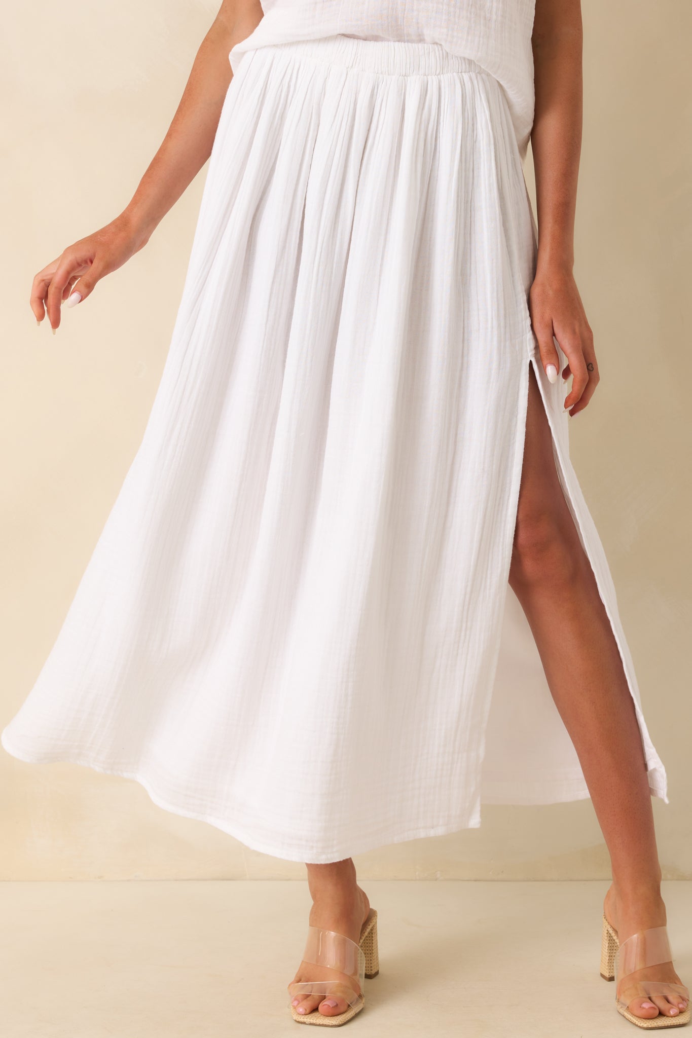 Z Supply White Cotton Reina Airy Gauze Midi Skirt