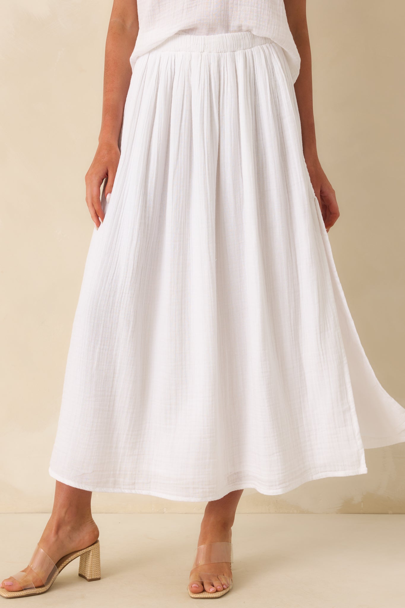 Z Supply White Cotton Reina Airy Gauze Midi Skirt