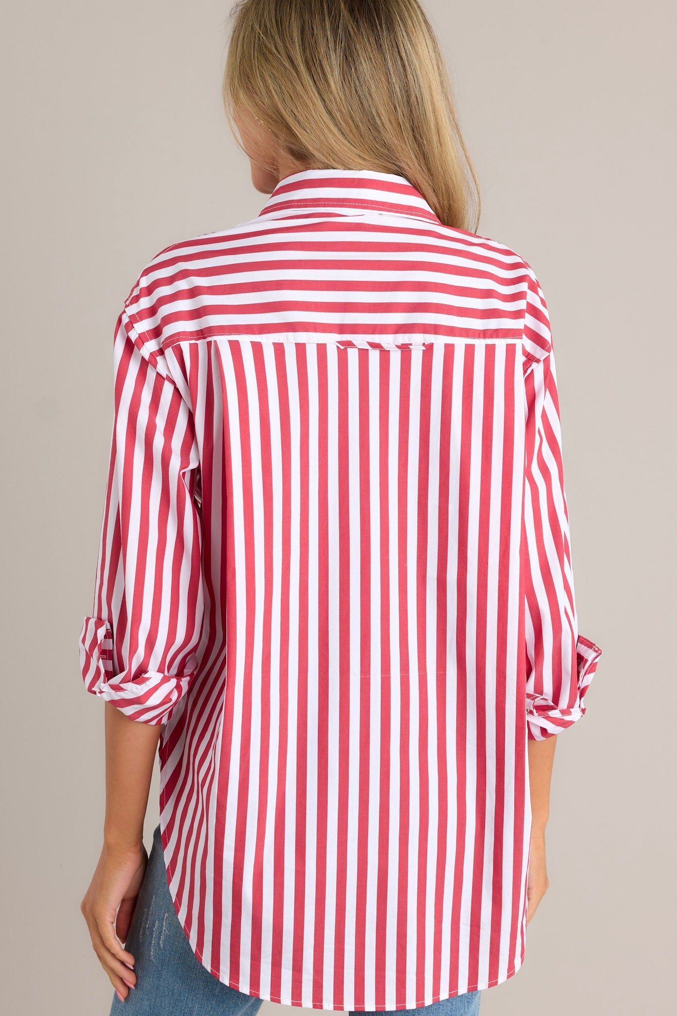 Your Go-To Red Stripe Button Front Top