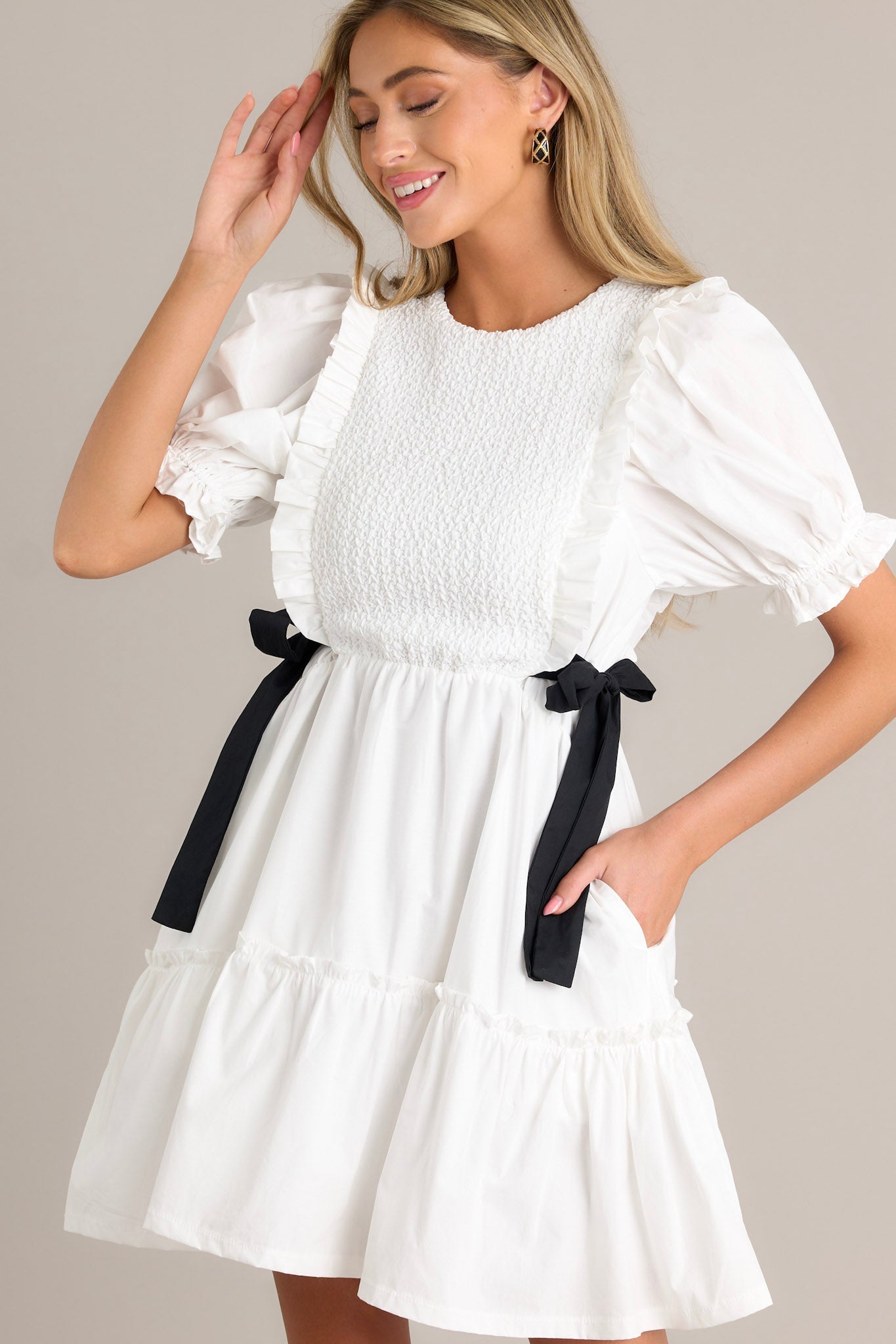 Decision Made 100% Cotton Ivory Puff Sleeve Mini Dress