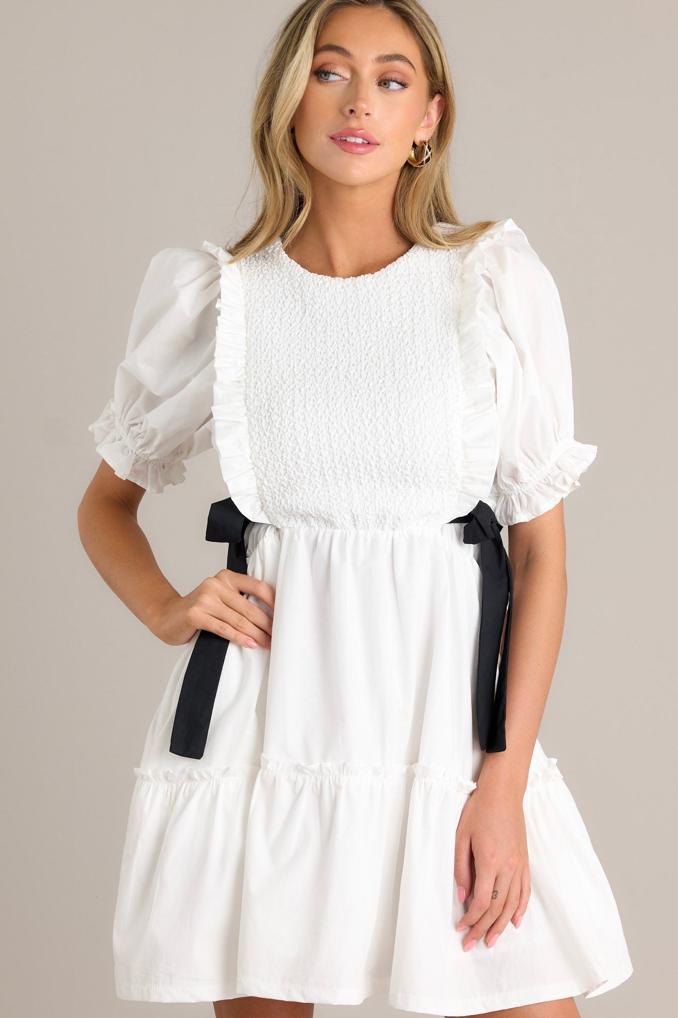 Decision Made 100% Cotton Ivory Puff Sleeve Mini Dress