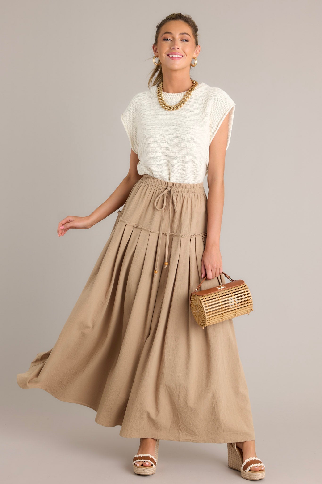 Harmony Flow Cotton Tan Maxi Skirt