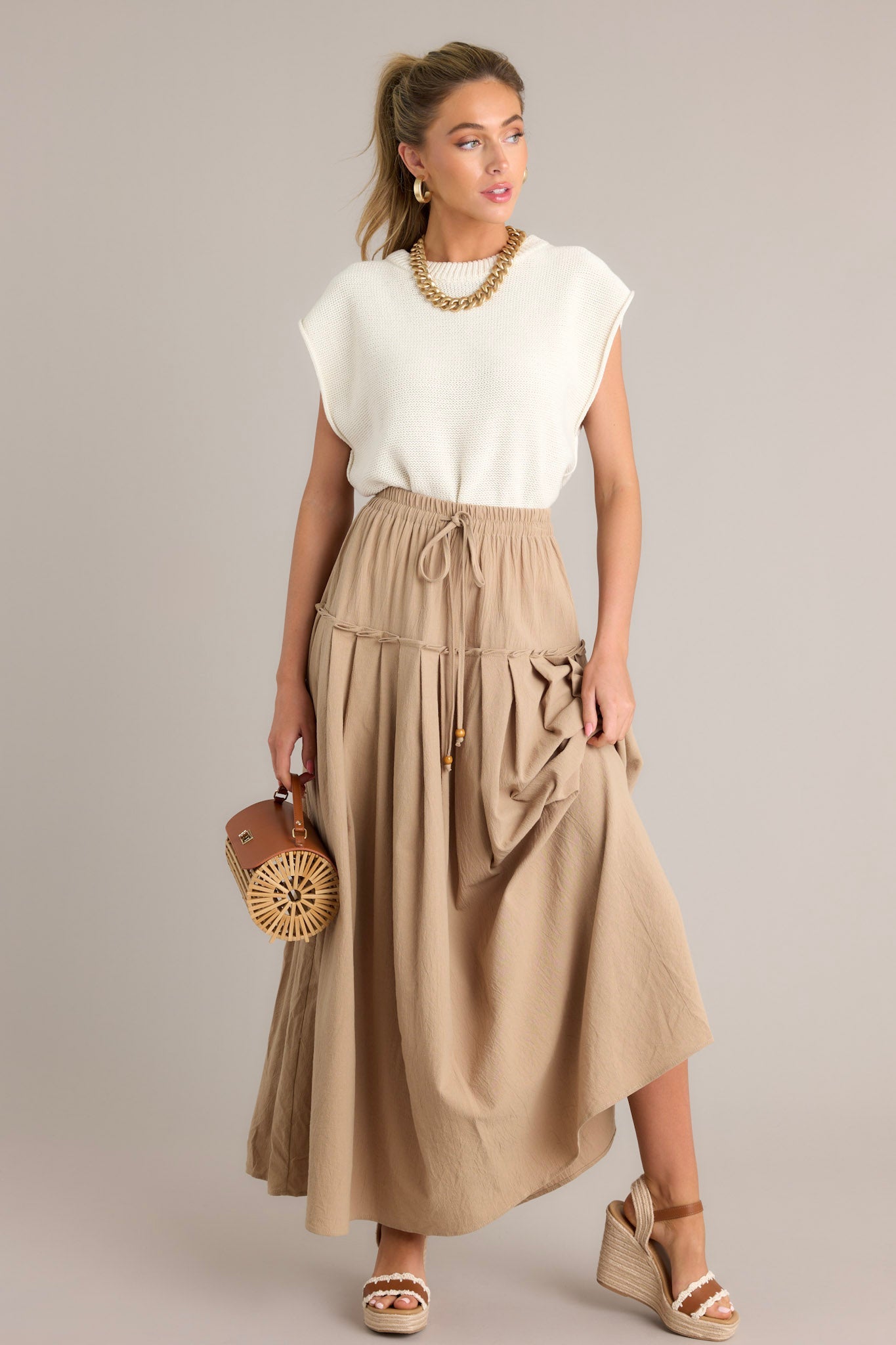 Harmony Flow Cotton Tan Maxi Skirt