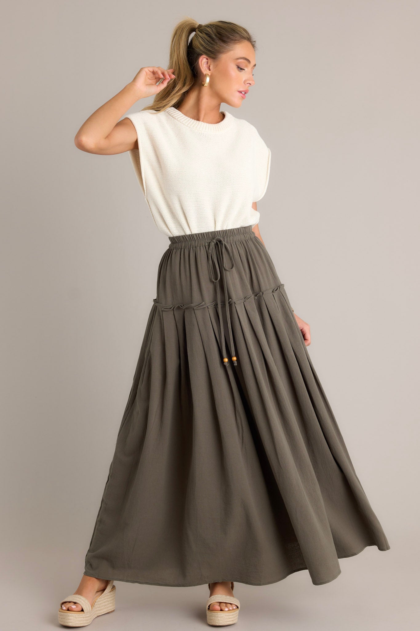 Harmony Flow 100% Cotton Olive Green Maxi Skirt
