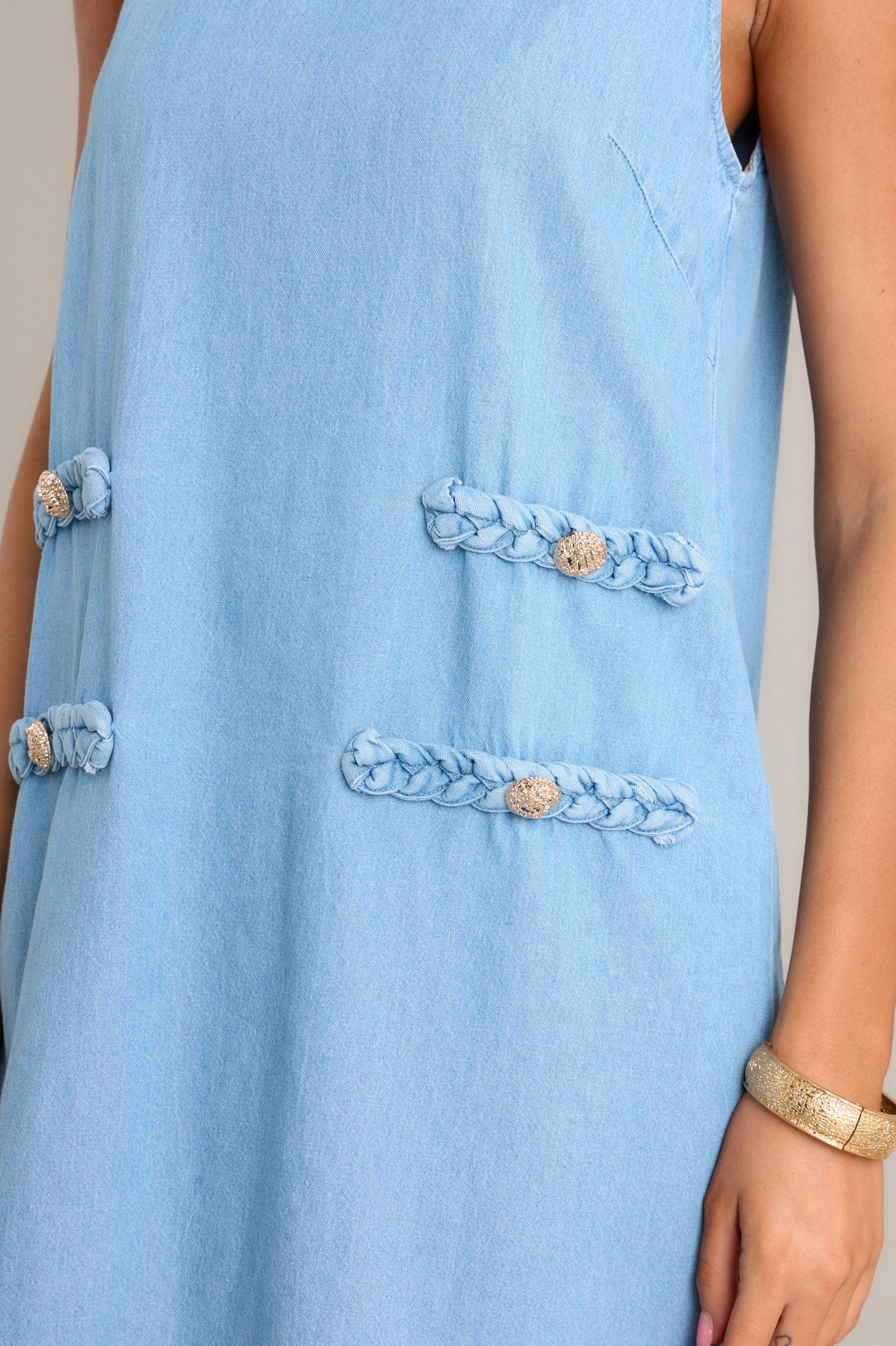 Chic Charm 100% Cotton Light Blue Chambray Mini Dress