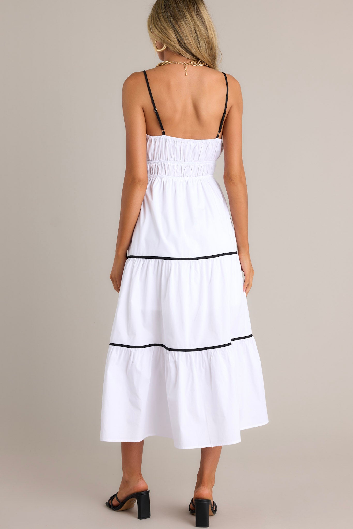 Delightful Discoveries White Tiered Midi Dress