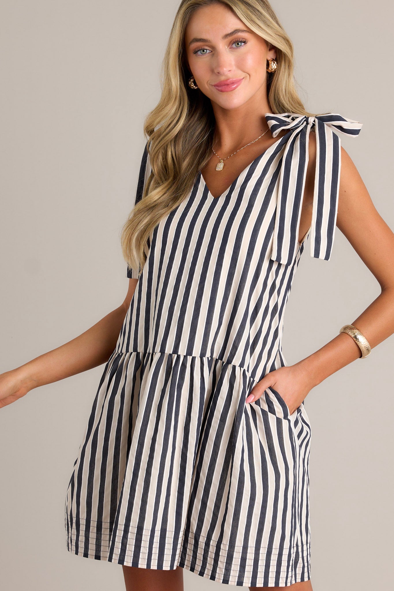 Chic Allure Black Stripe Mini Dress