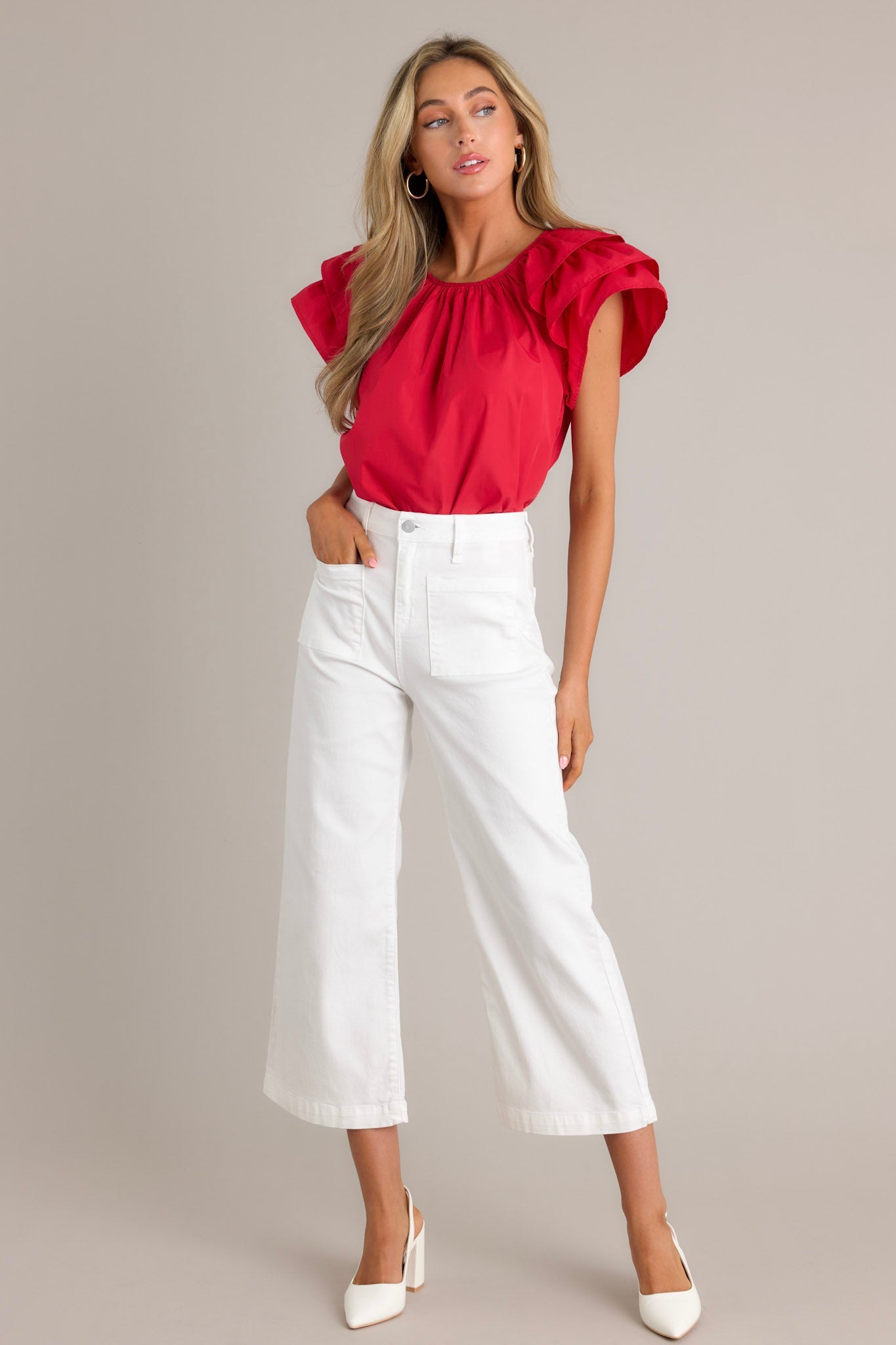 Everyday Radiance Red Ruffle Sleeve Top