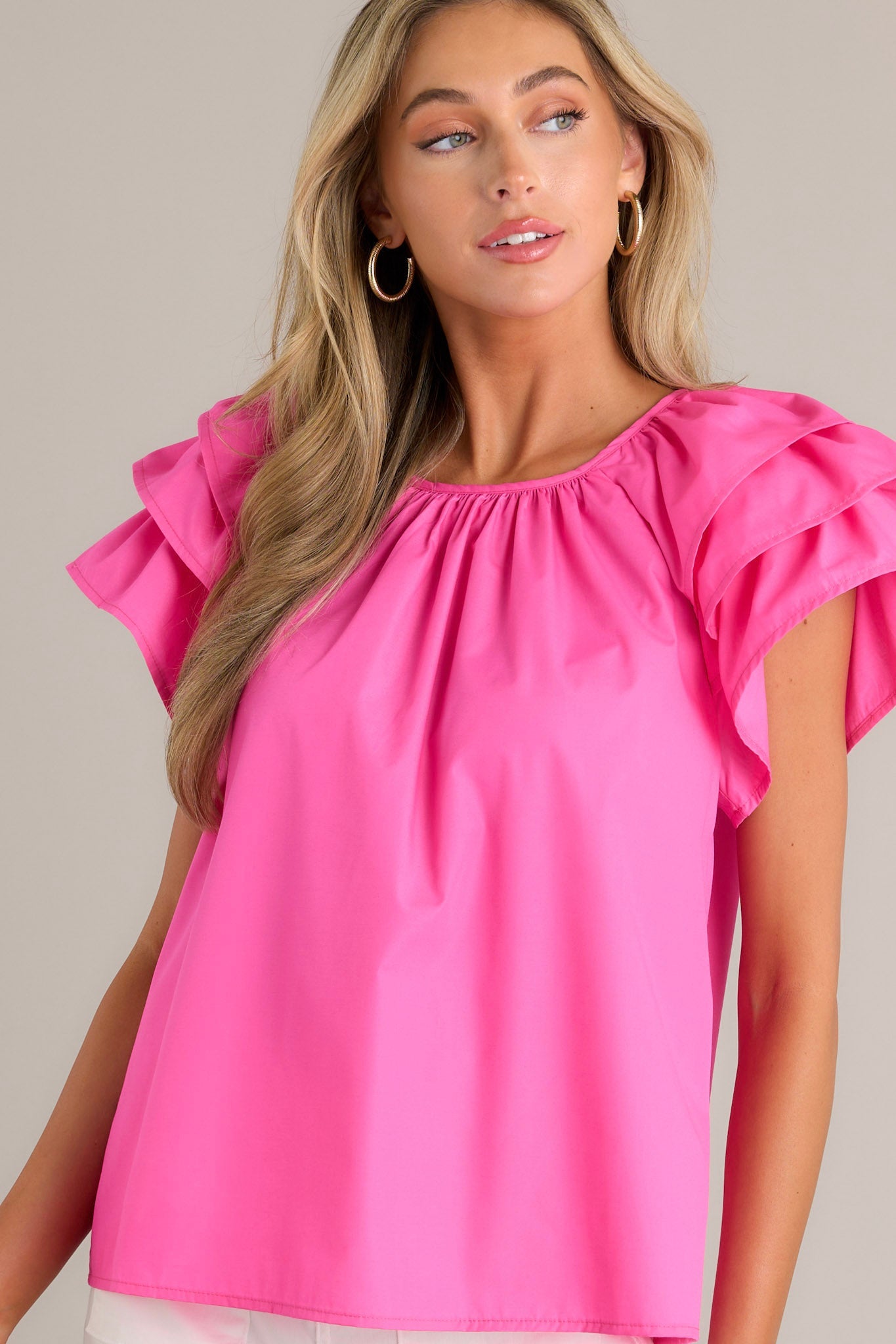 Everyday Radiance Hot Pink Ruffle Sleeve Top