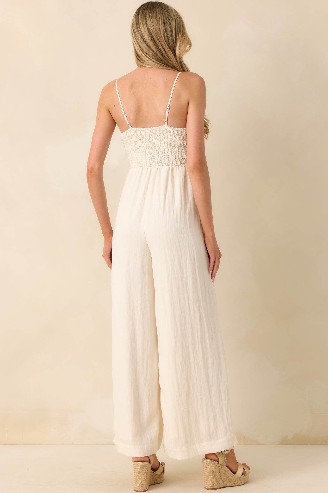 Z Supply Ivory Rayon Beachside Smocked Jumpsuit