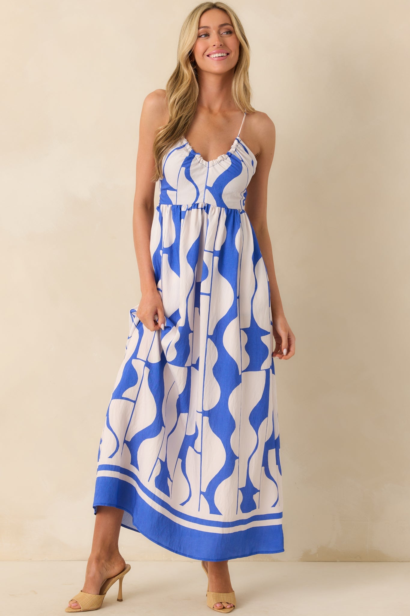 Staple The Label Blue Abstract Print Santi Maxi Sundress