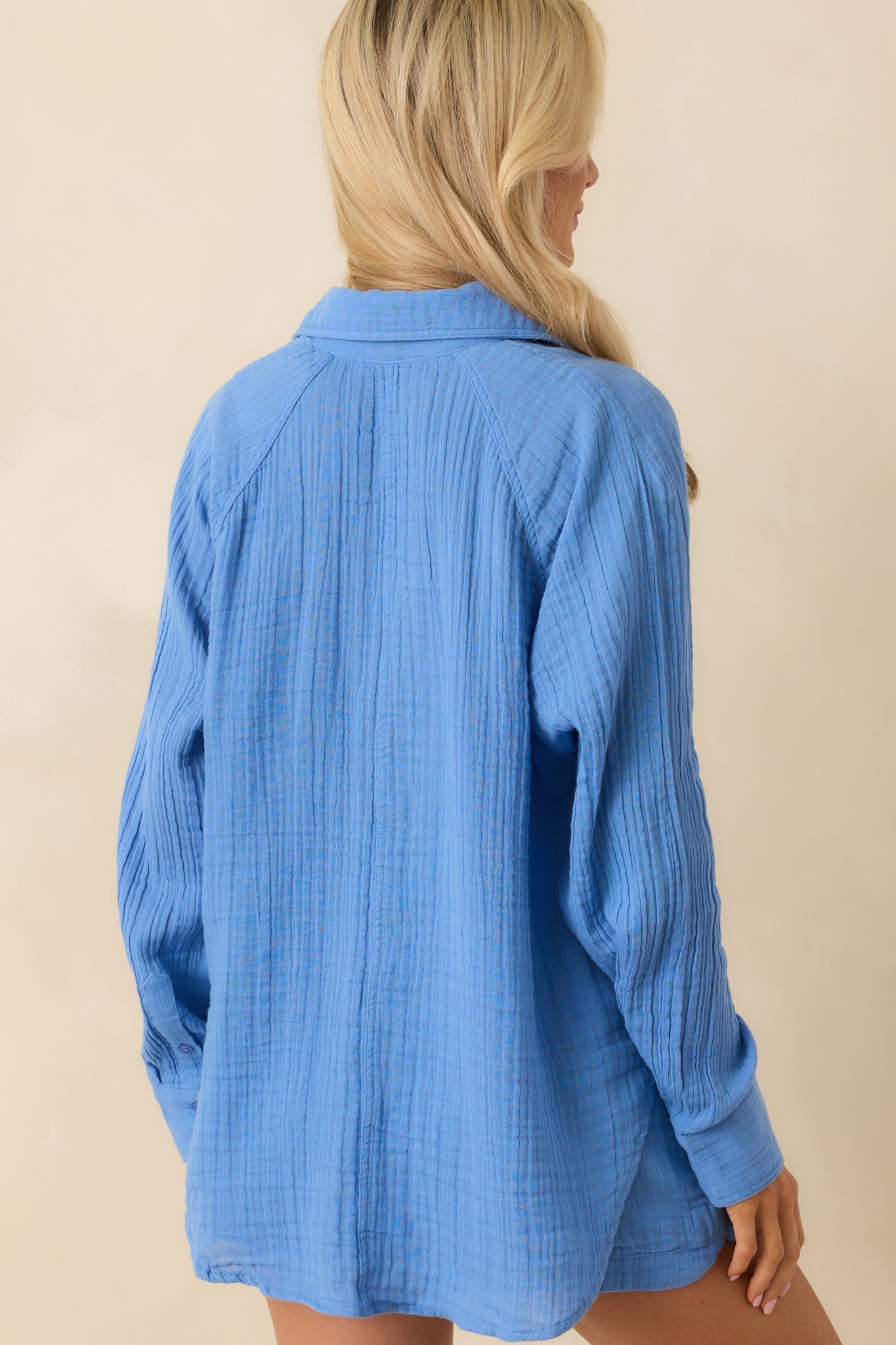 Z Supply Blue Cotton Perfect Airy Gauze Button Up Top