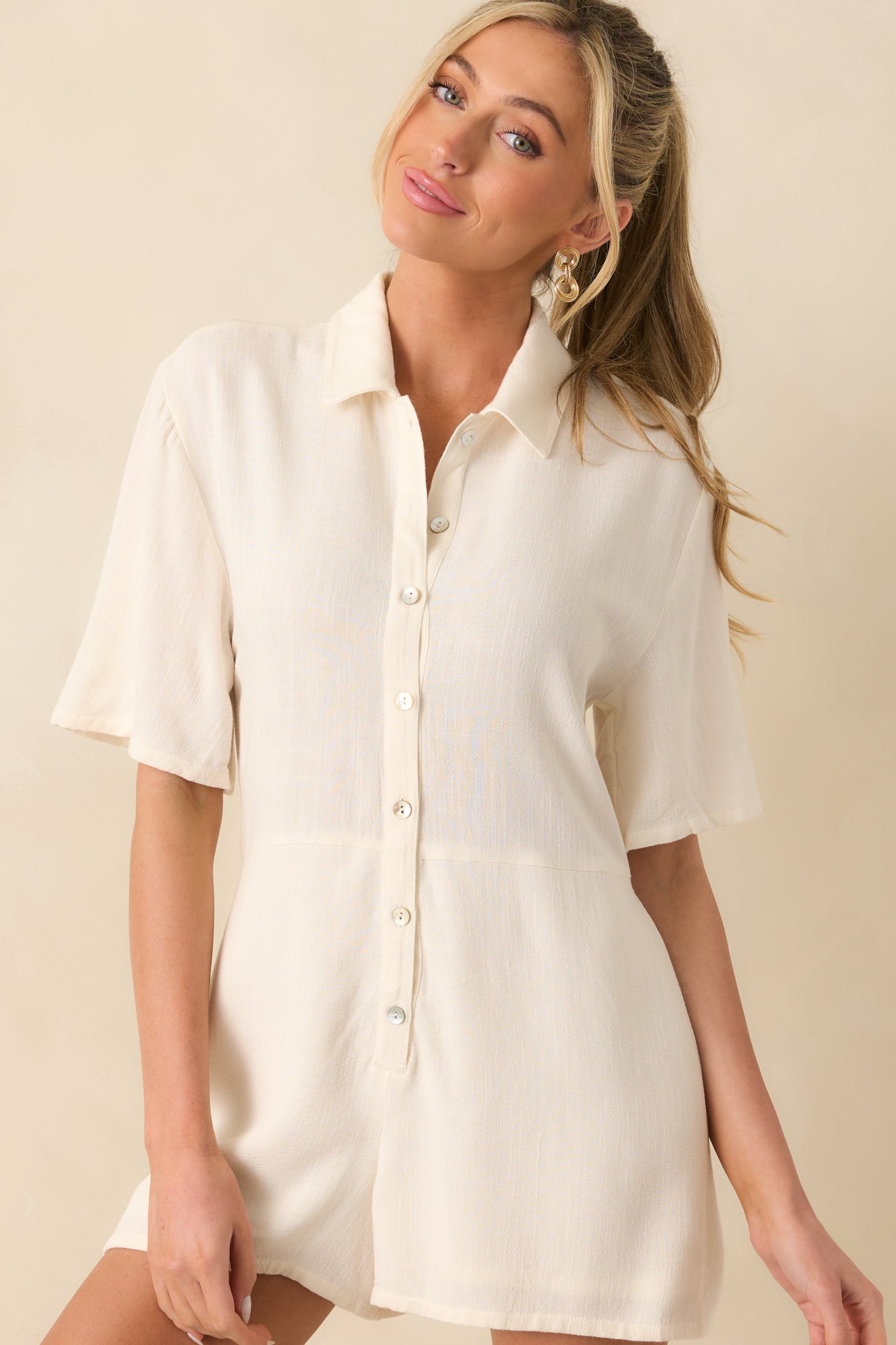 Z Supply Ivory Marcell Button Up Romper