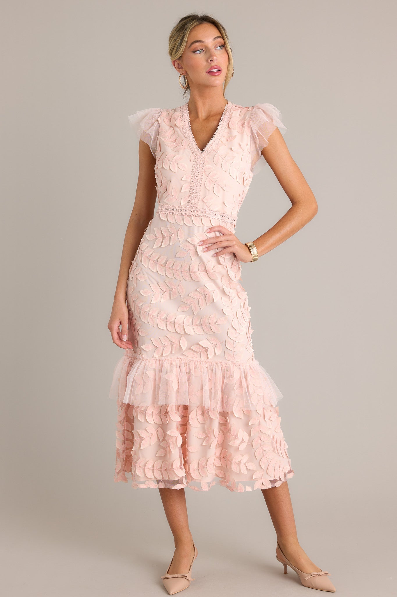 Caught Your Eye Light Pink Floral Embroidered Midi Dress