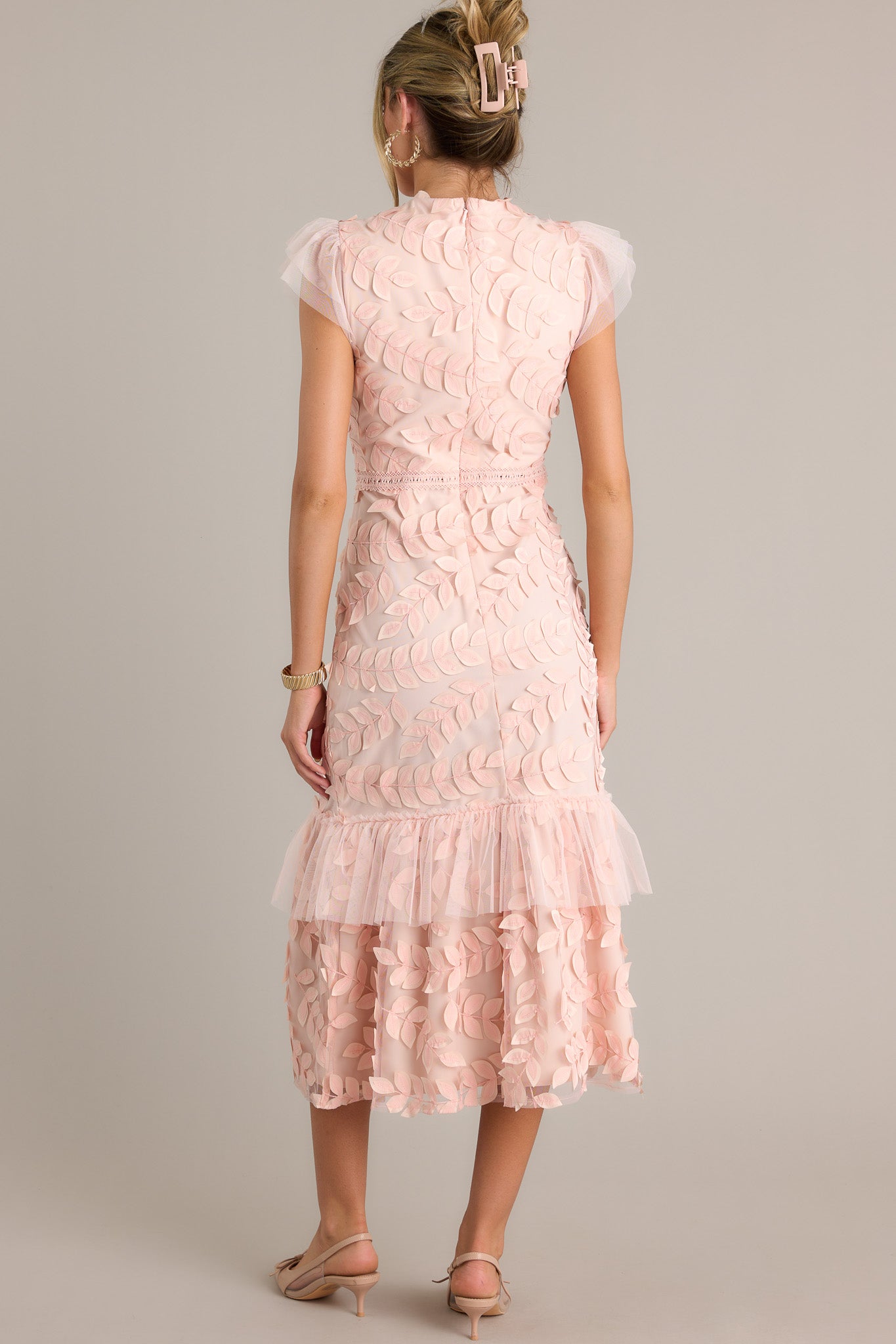 Caught Your Eye Light Pink Floral Embroidered Midi Dress