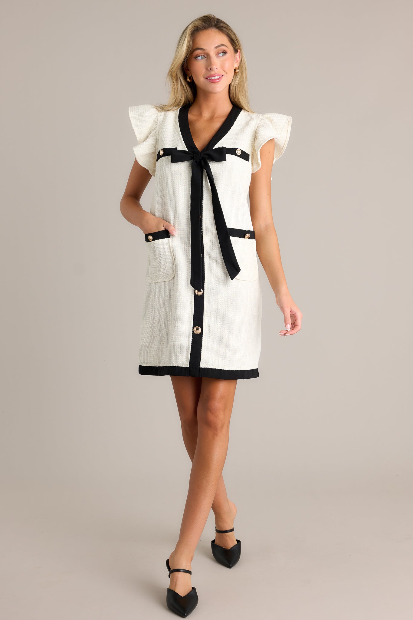 Effortless Glamour Ivory Tweed Mini Dress
