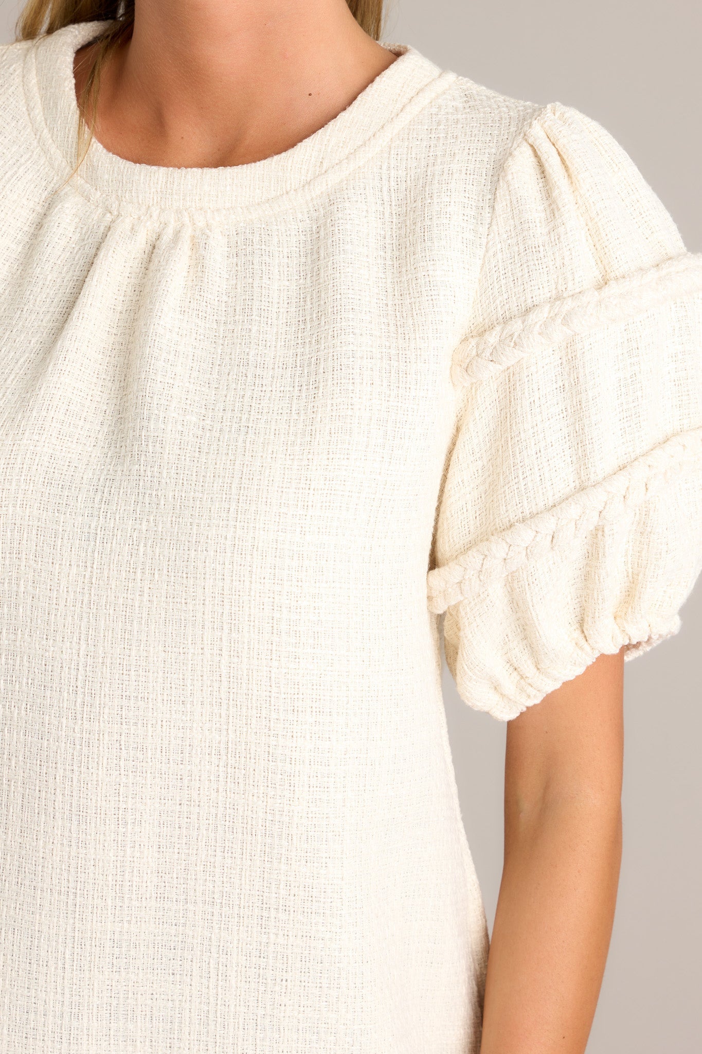 Eternal Favorite Ivory Tweed Puff Sleeve Top