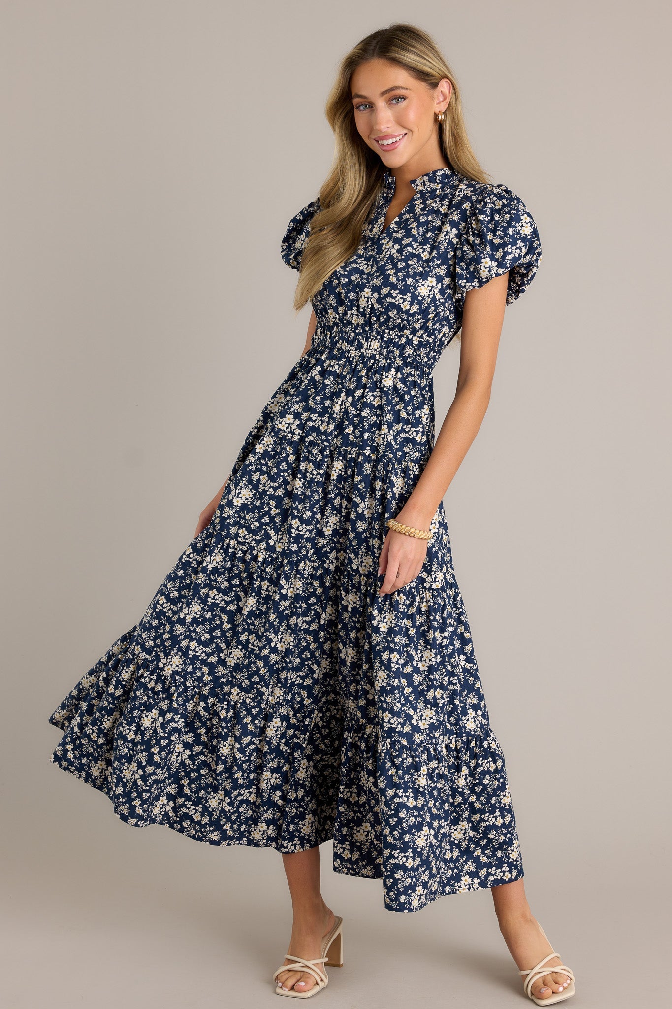 Gardenia Gala 100% Cotton Navy Floral Maxi Dress