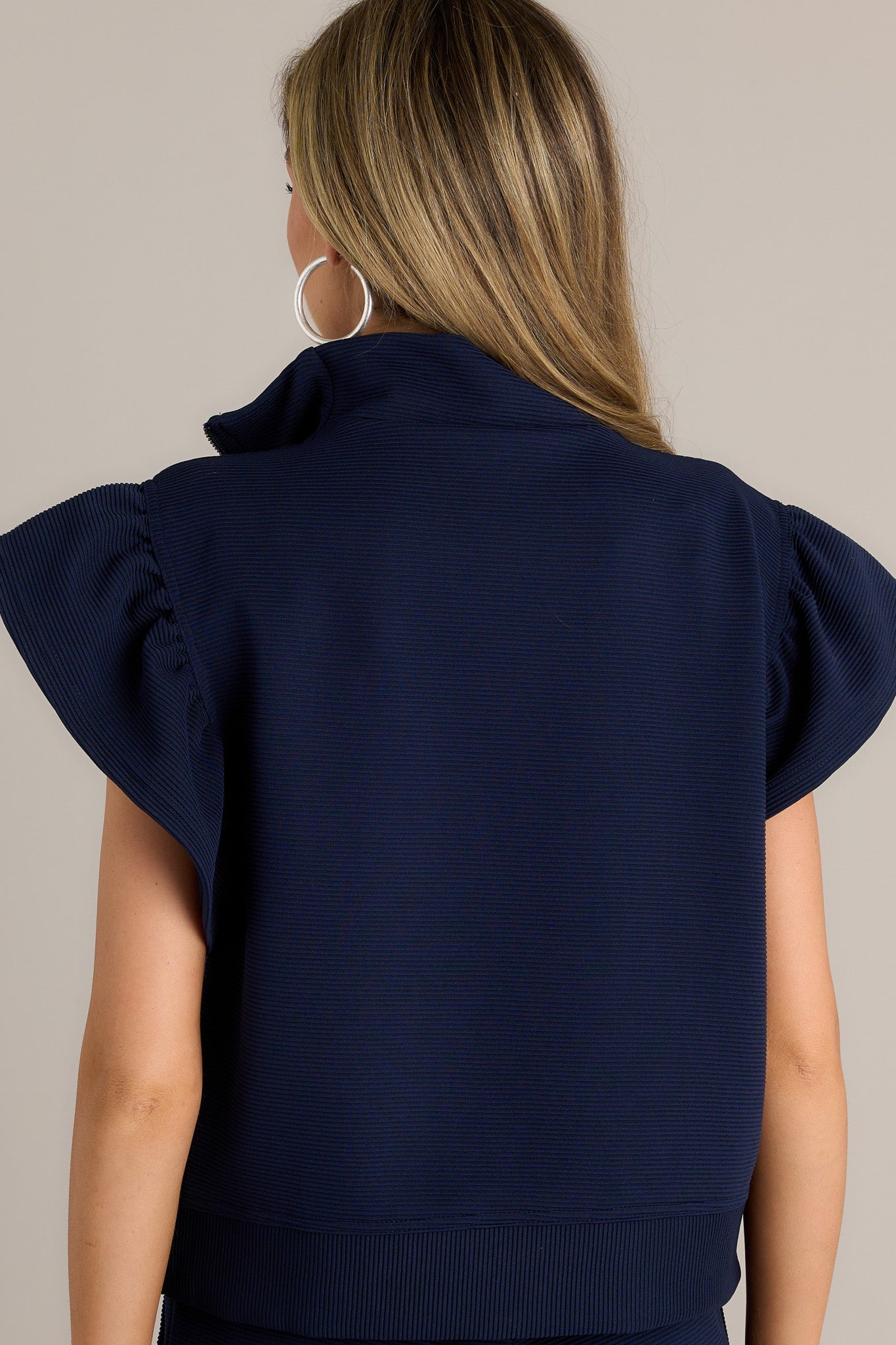 Honey Hug Navy Ribbed Quarter Zip Top