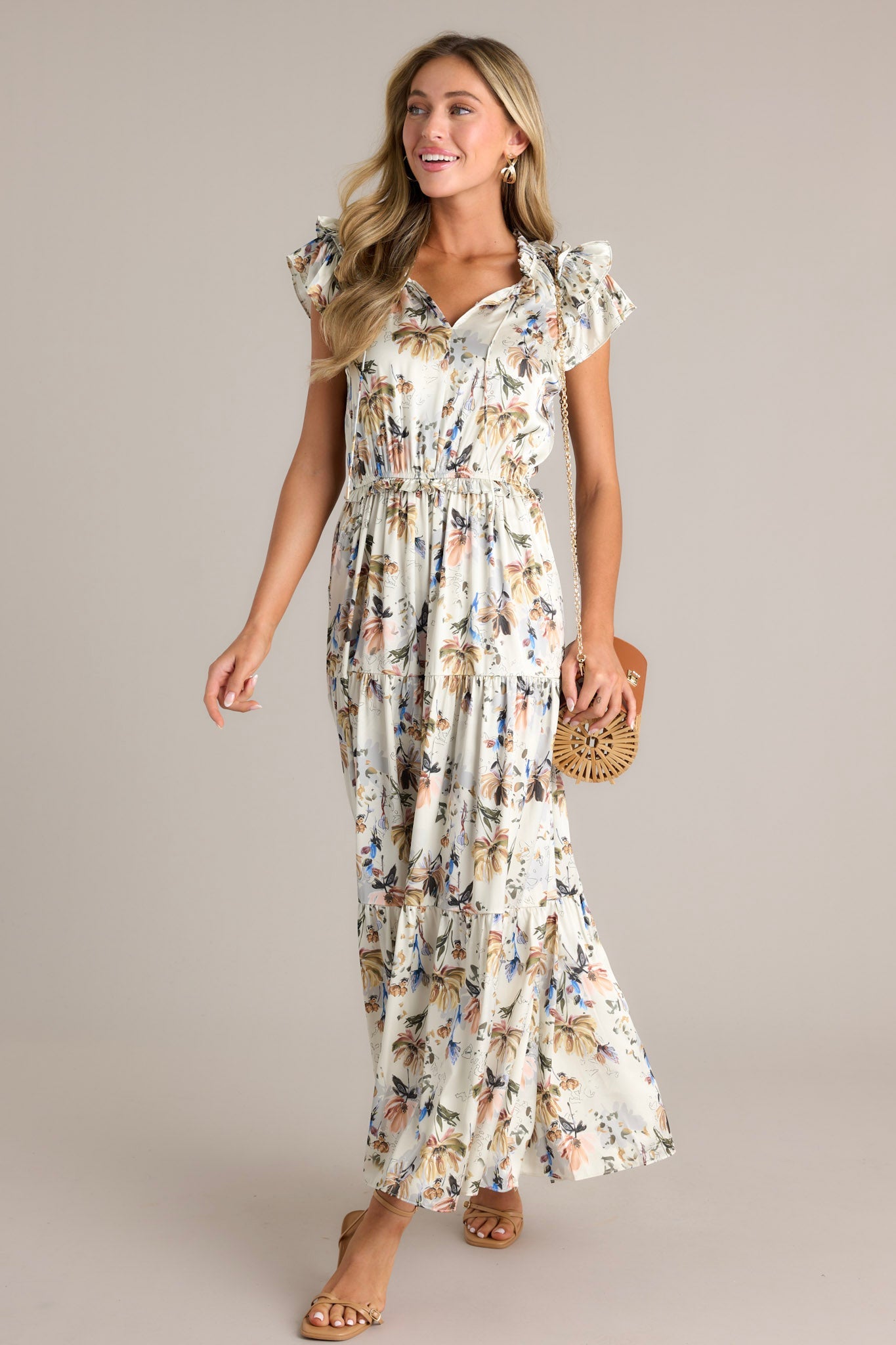 Jasmine Breeze Ivory Floral Maxi Dress