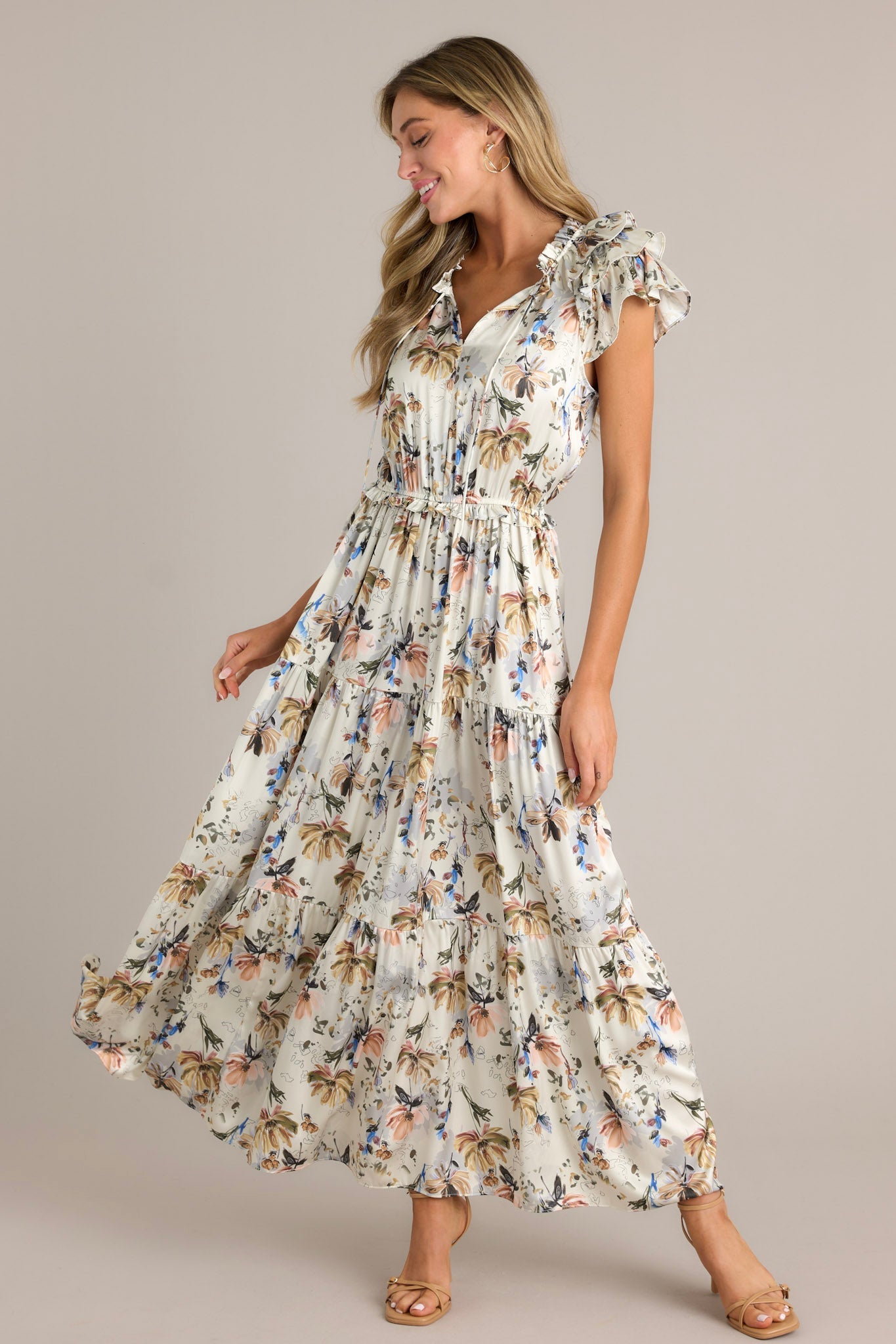 Jasmine Breeze Ivory Floral Maxi Dress