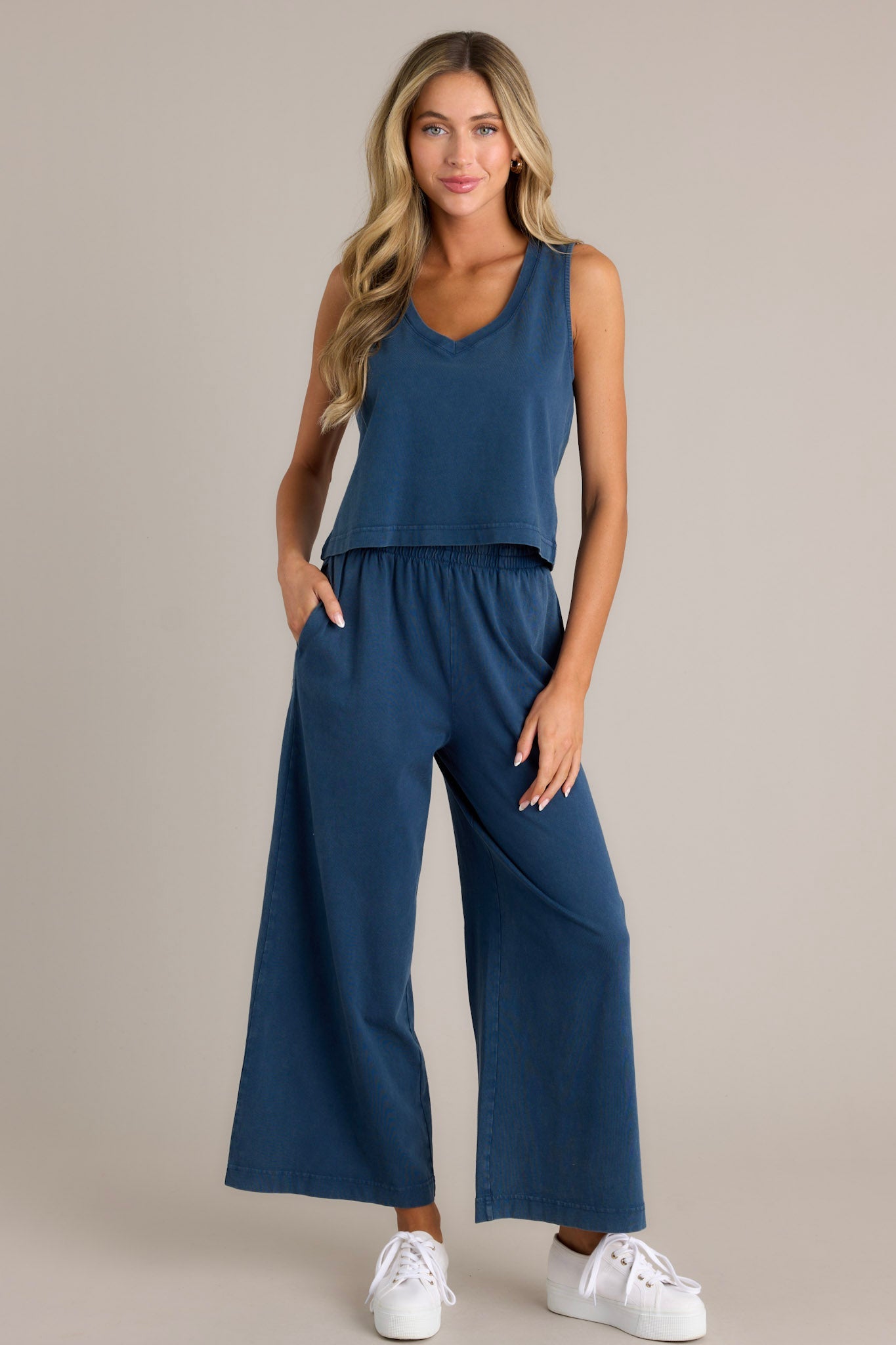 Z Supply Scout Midnight Blue Cotton Jersey Flare Pant